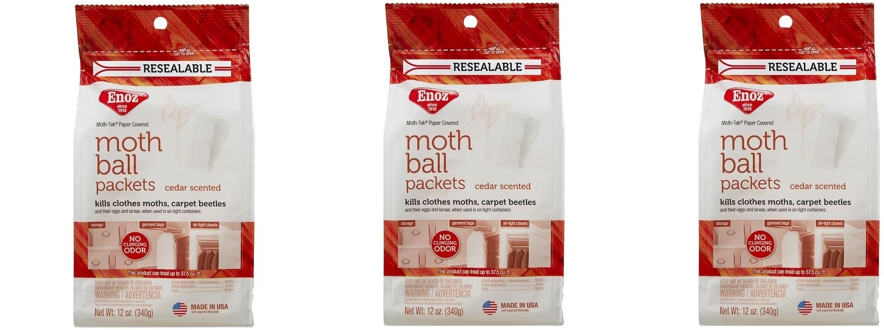 Enoz Cedar 12oz moth ball packets 3-Count Moth Balls Home
