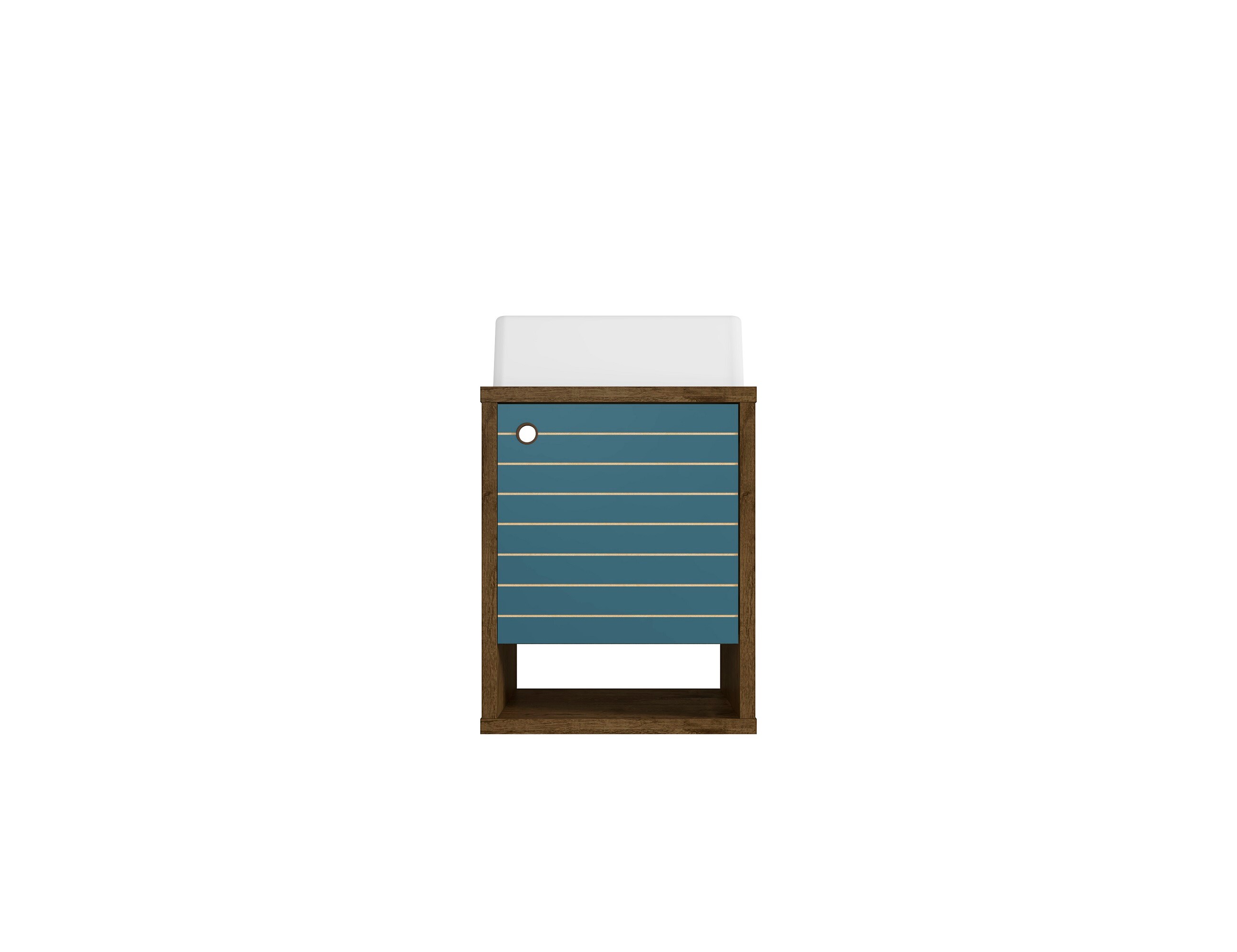 Manhattan Comfort 243BMC93 Liberty 18-in Rustic Brown and Aqua Blue Single Sink Floating Bathroom Vanity with White Wood Top