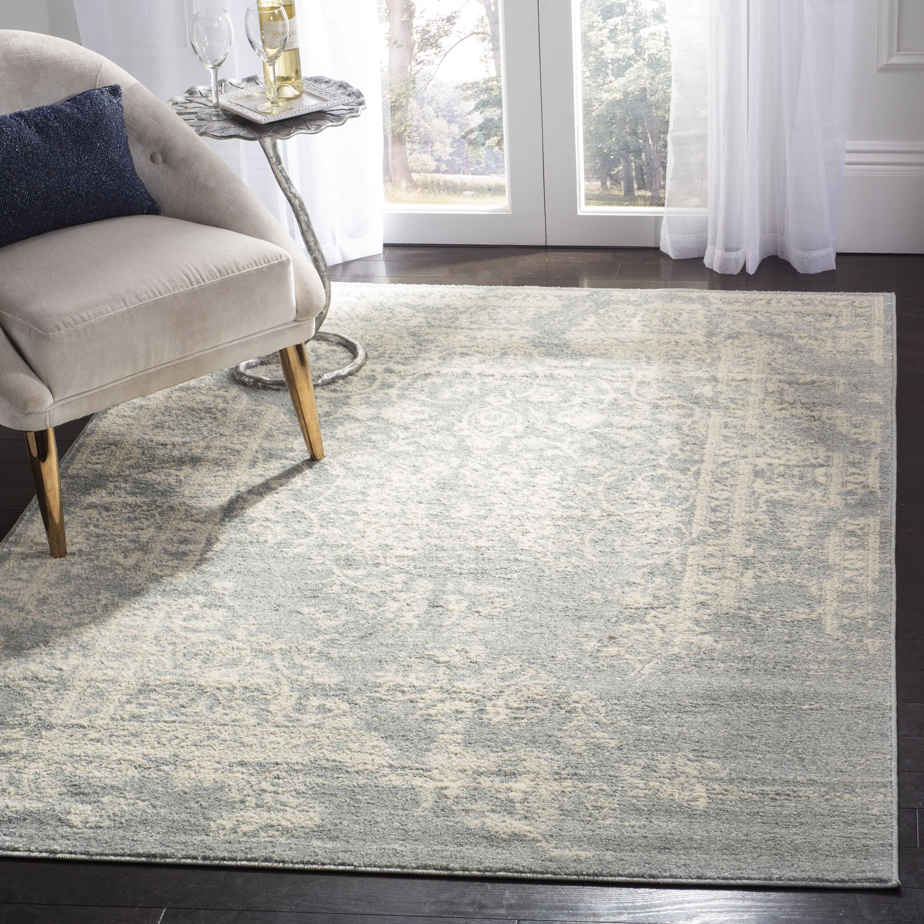Safavieh ADR101T-3 Adirondack Plaza 3 x 5 (ft) Loomed Polypropylene Slate/Ivory Rectangular Indoor Distressed/Overdyed Vintage Throw rug