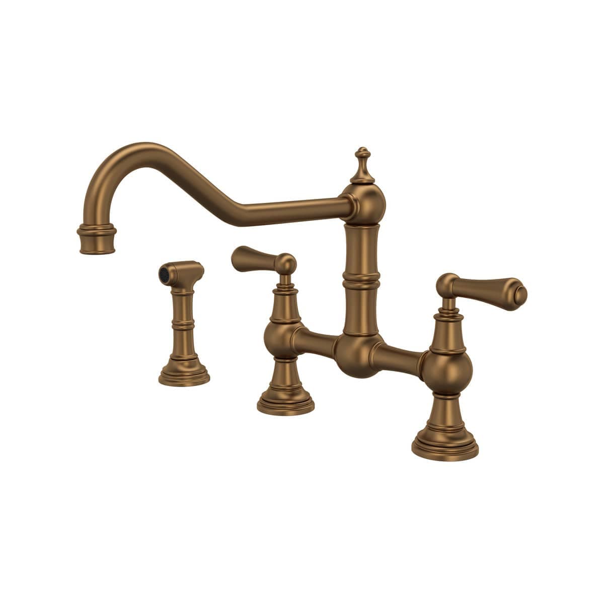 Rohl U.4764L-EB-2 Edwardian 1.8 GPM Deck Mount Bridge Kitchen Faucet in English Bronze with Lever Handles (Side Spray Included)