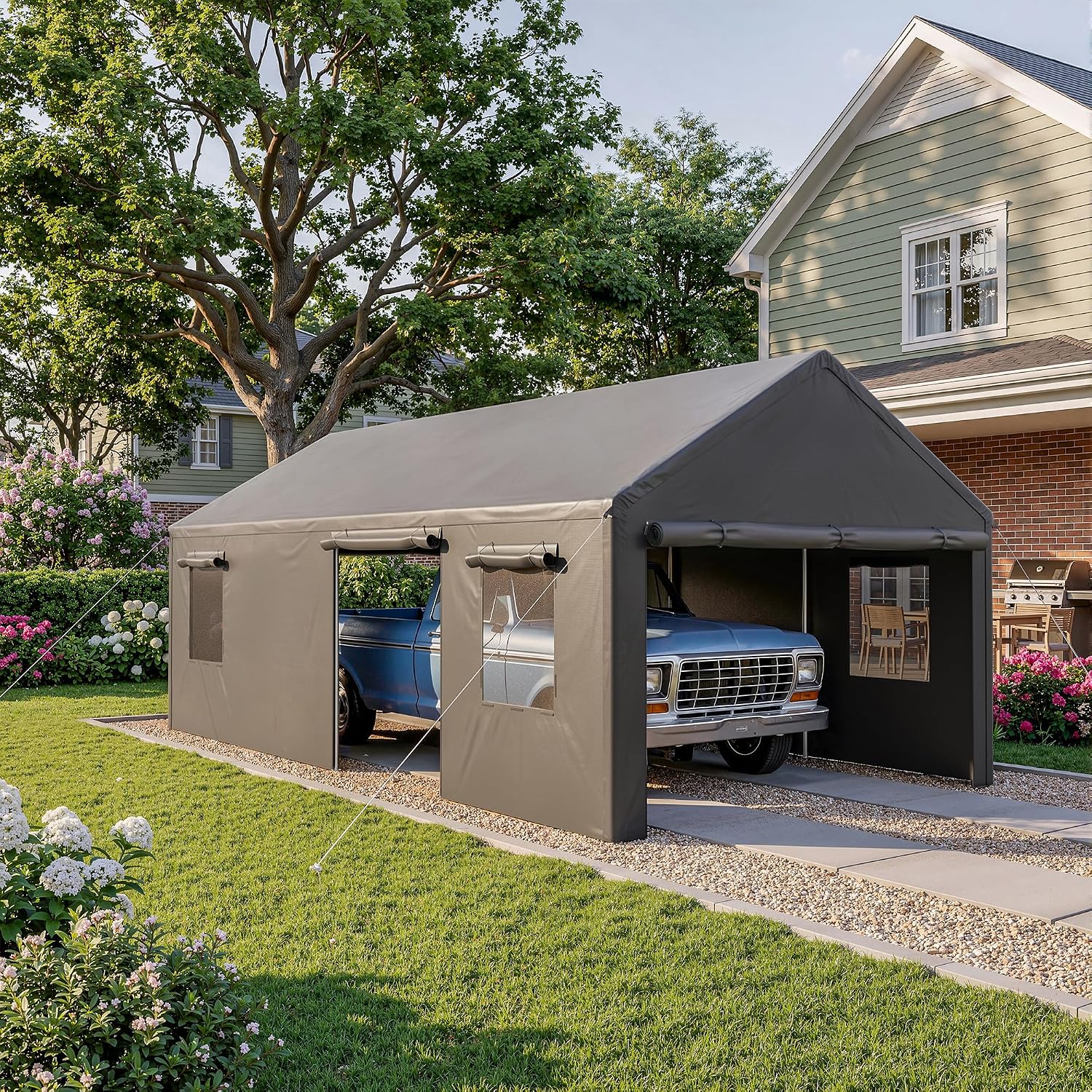 Polar Aurora 13-ft W x 25-ft L Heavy Duty Portable Garage in the ...