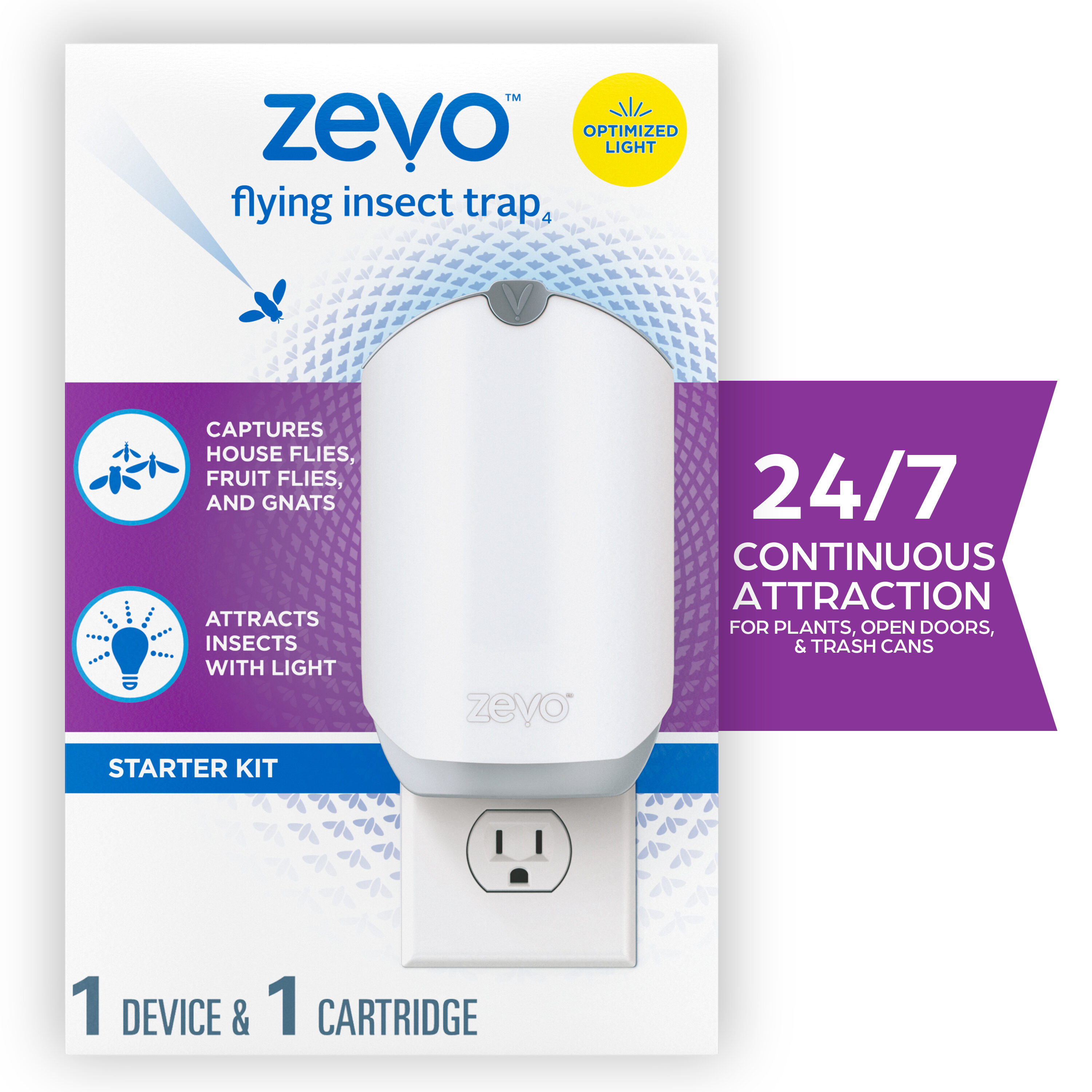 Zevo Flying Insect Trap (1 Plug-In Base + 1 Cartridge) Indoor