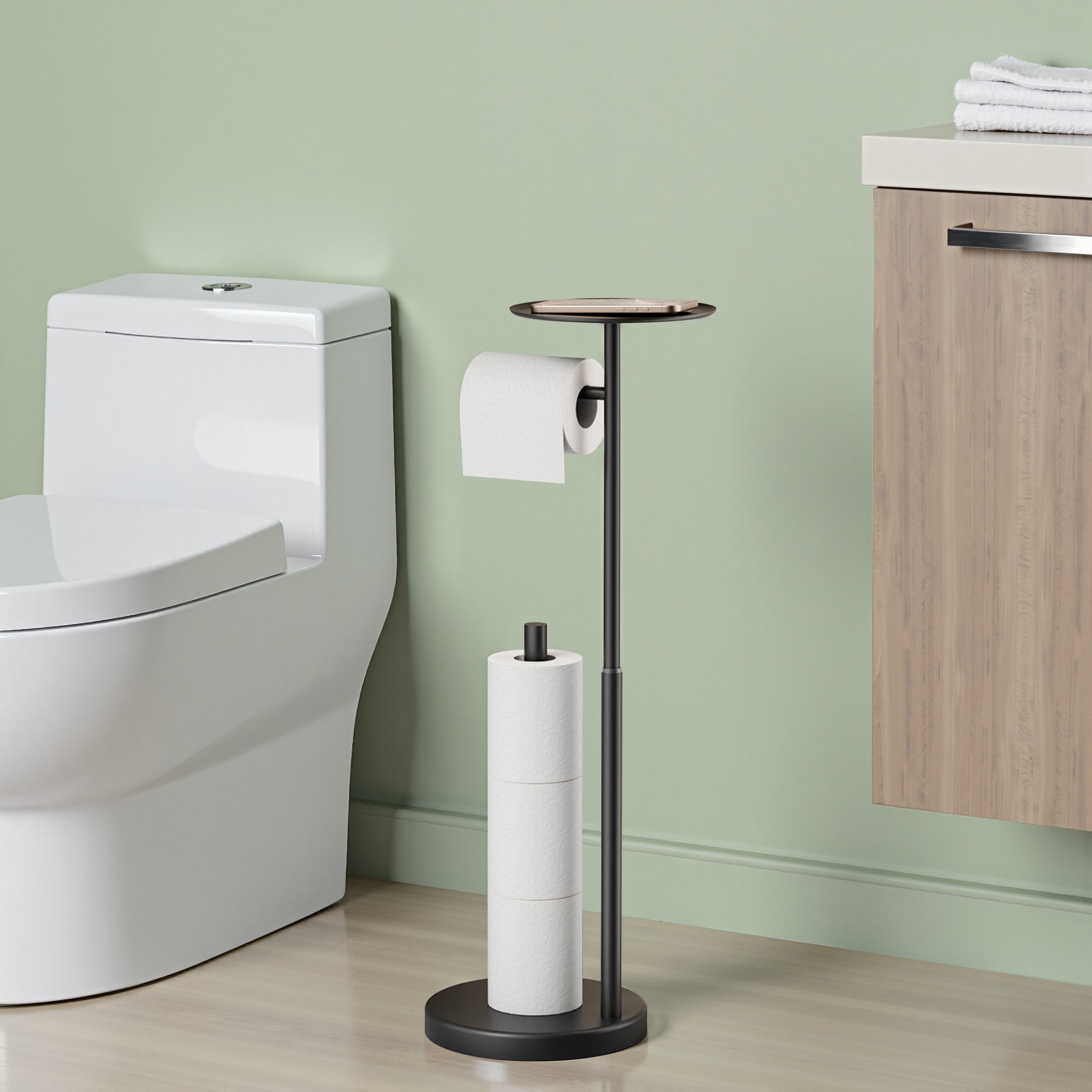 androme AD126M3B Matte Black Freestanding Single post Toilet Paper Holder 1 -Rolls