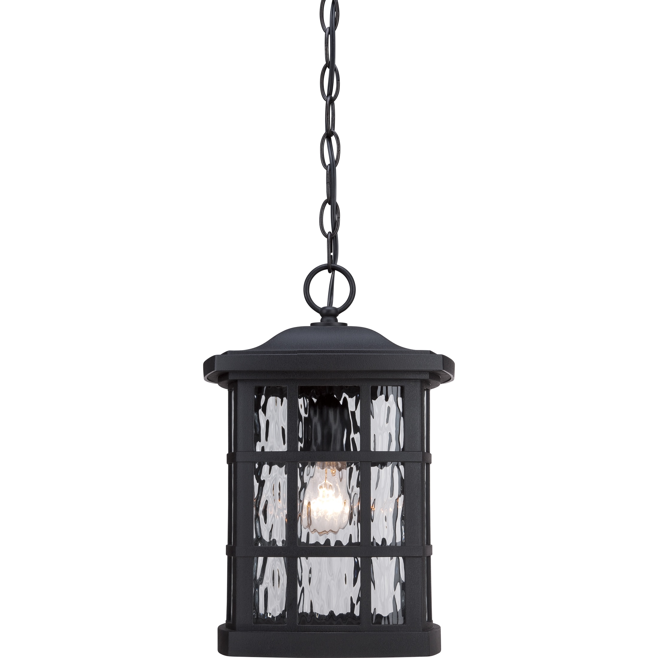 Mystic Black Glass Outdoor Hanging Lantern with Bronze Frame