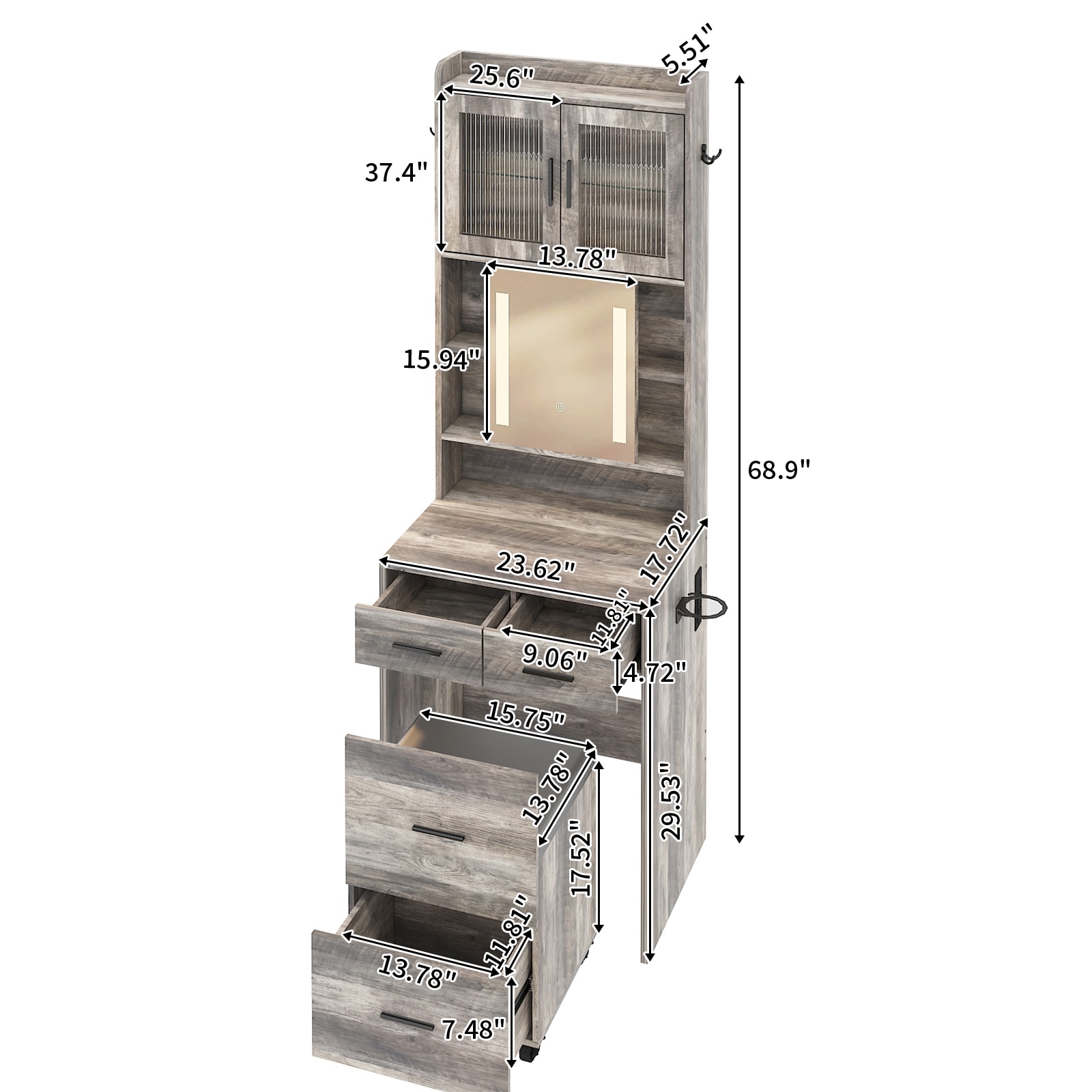 Outopee LO1G52005635 23.62-in Gray Makeup Vanity
