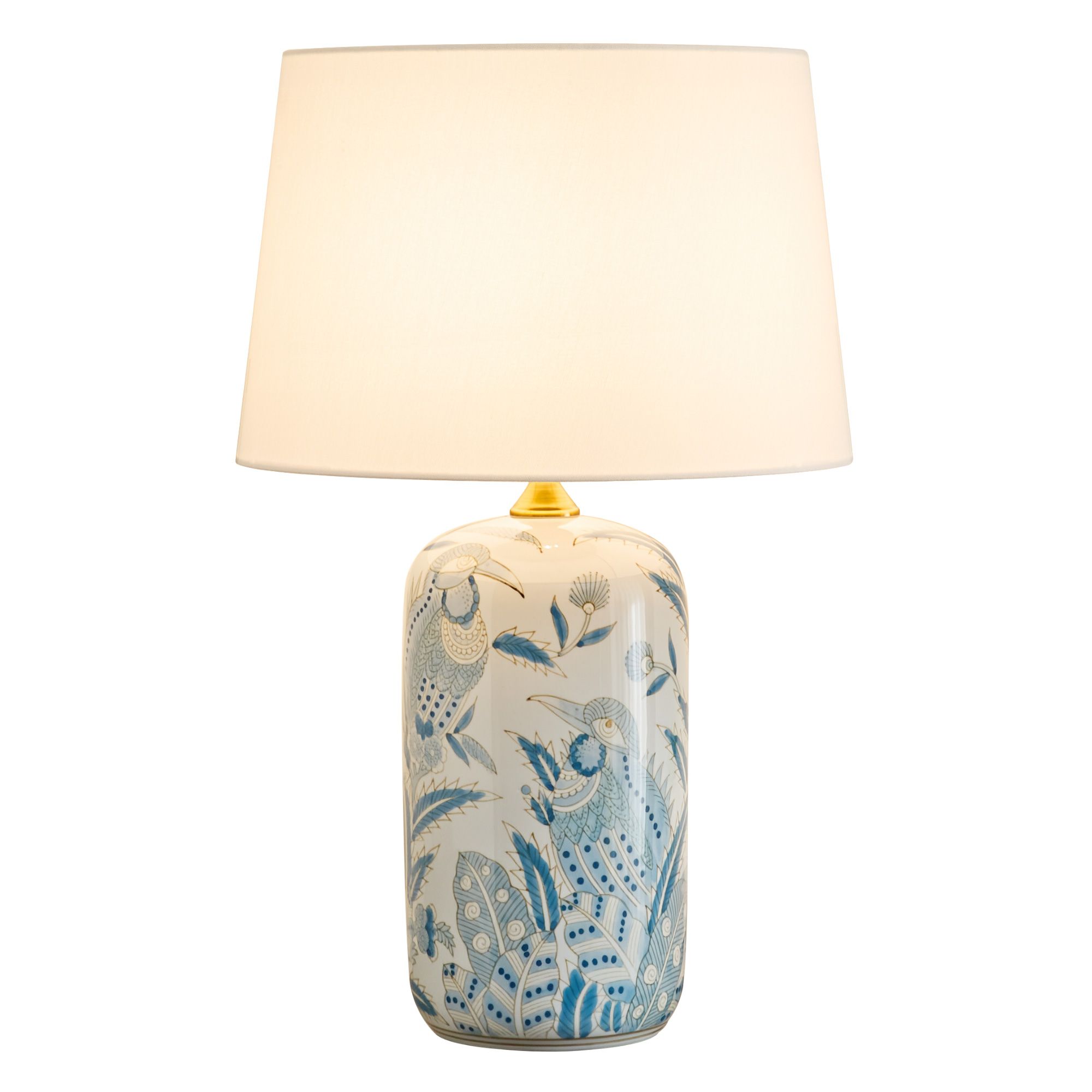 Lanmate  Blue and White Chinoiserie Ceramic Table Lamp with Linen Shade Farmhouse Table Lamp 21.25-in