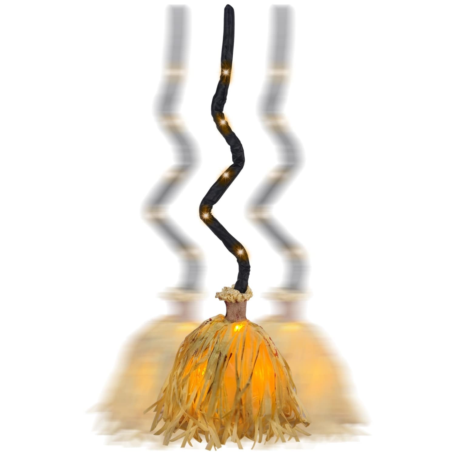 Angel Sar 35in Animated Orange Halloween Witch Broom Decor with Light Up Spooky Sounds for Indoor Outdoor Porch Room