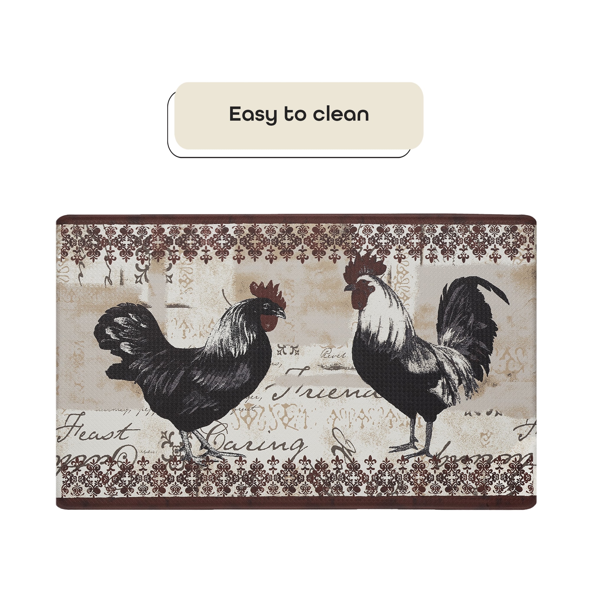 Rooster Design Beige and Brown Memory Foam Anti-Fatigue Kitchen Mat