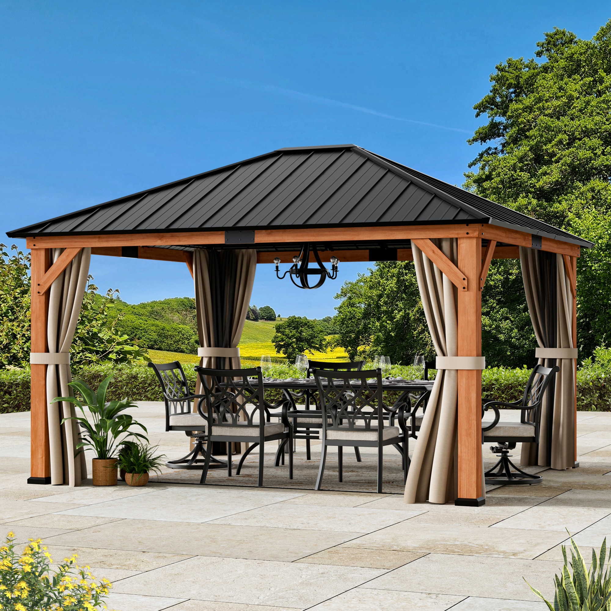 ELEVATE OUTDOORS ArborX Brown Gazebo with Hardtop Roof (Screen Included)