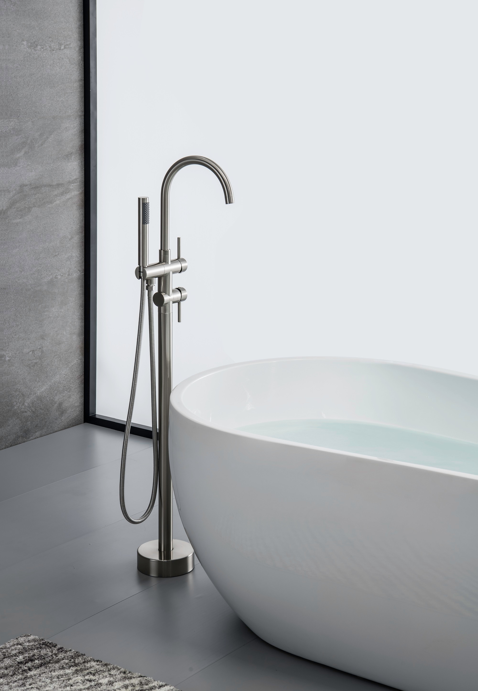 Nestfair Brushed Nickel 2-handle Freestanding Mid-arc Bathtub Faucet ...