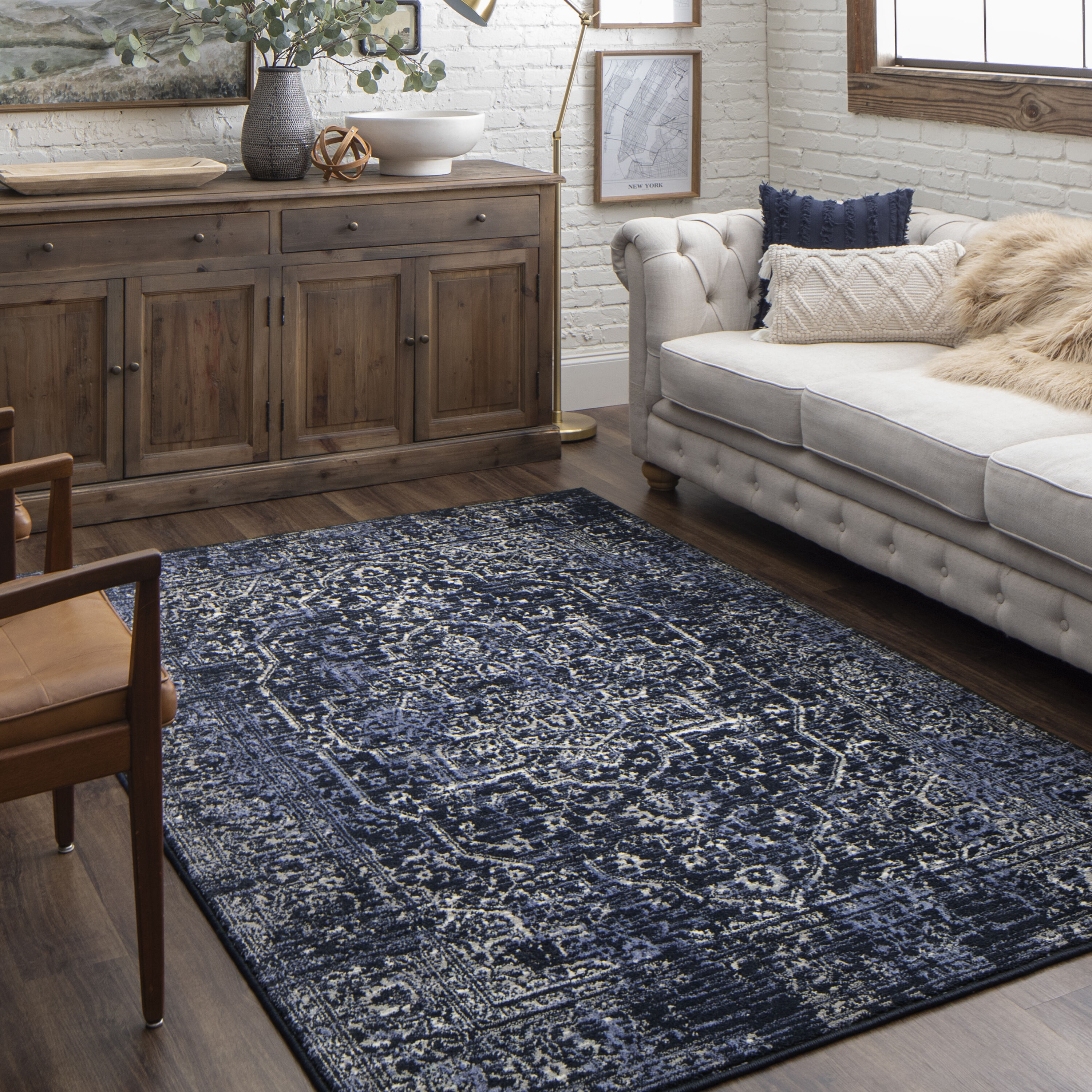 allen + roth 8 x 10 Navy Indoor Geometric Bohemian/Eclectic Area Rug in ...