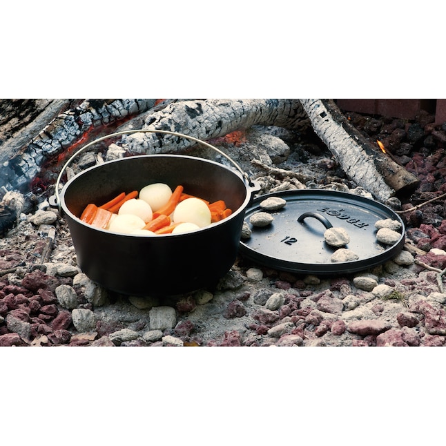 Lodge Cast Iron 8 Quart/12 Inch Cast Iron Deep Camp Dutch Oven with Lid -  Black, Durable Construction for Outdoor Cooking at