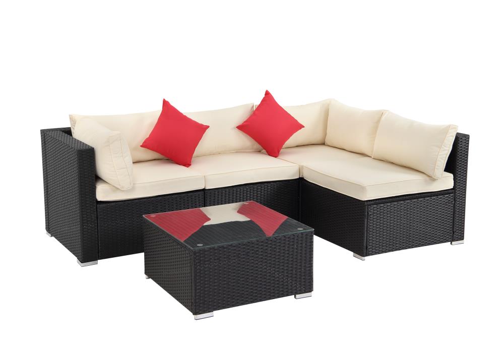 FOREST HOME RS5003-WT 5-Piece Rattan Patio Conversation Set with White Cushions