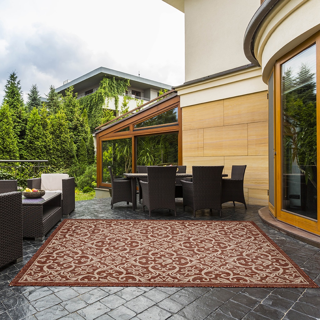 Benissimo O-8X10-RAMSHRN-BRICK 8 x 10 (ft) Knotted Polyester/Polypropylene Red Rectangular Indoor/Outdoor Solid Mid-Century Modern Machine washable Area rug