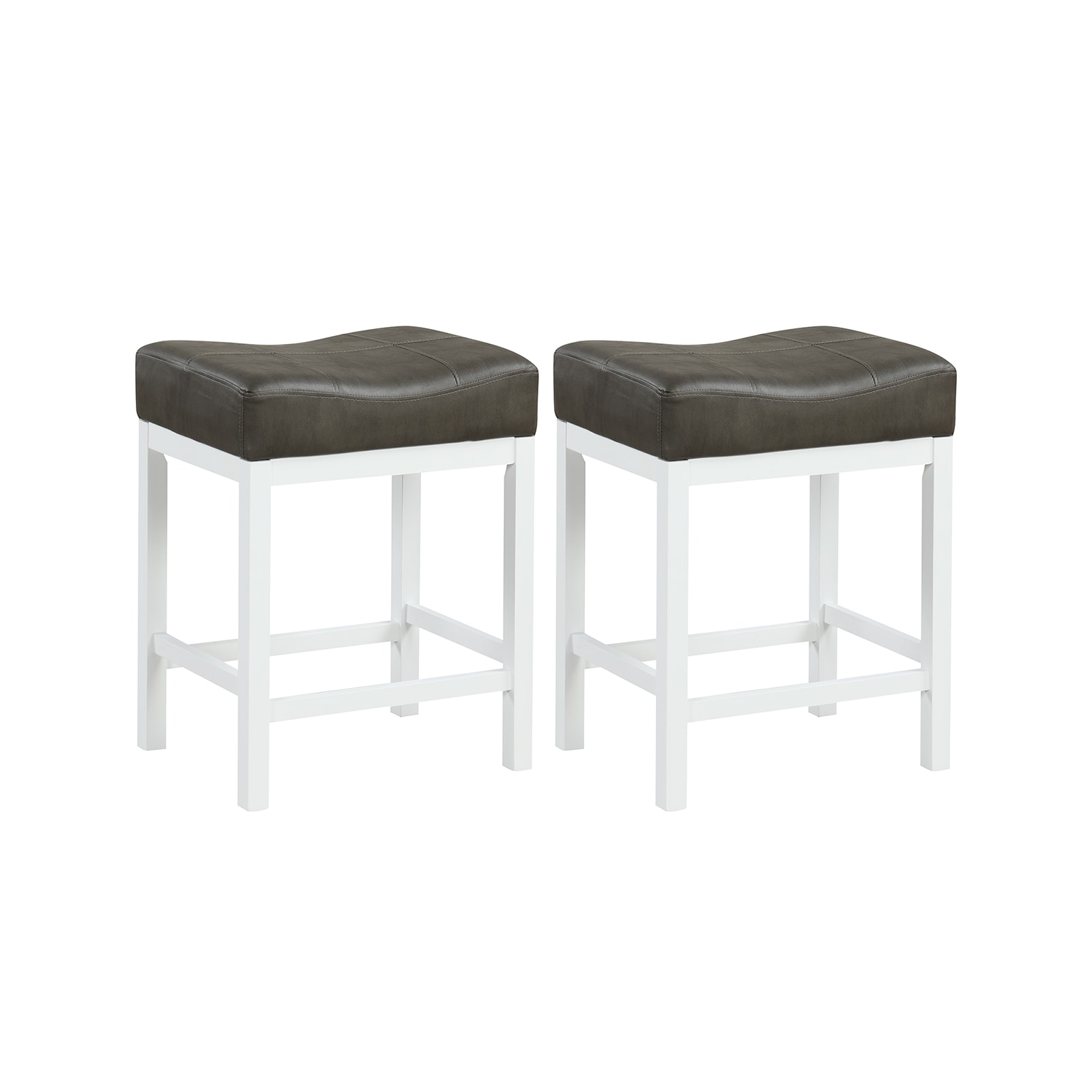 Slickblue D-CO-HW26811VJ Set of 2- Saddle Seat Counter Stools with Cushion and Footrest for Kitchen or Counter Use- Linen Fabric- 24.5 Inch H - White and Gray/ Gray
