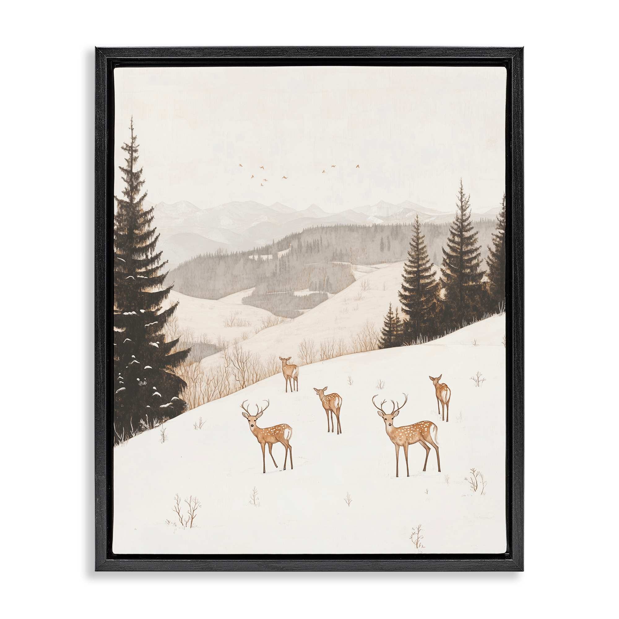 Stupell Industries BT-761-FFB-16X20 Winter Deer Mountain View Floating Frame design by Arlington Prints