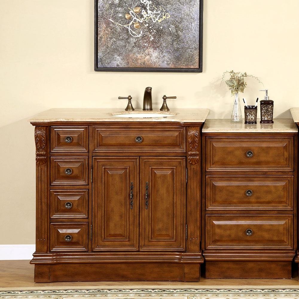 Silkroad Exclusive 58-in Walnut Undermount Single Sink Bathroom Vanity ...