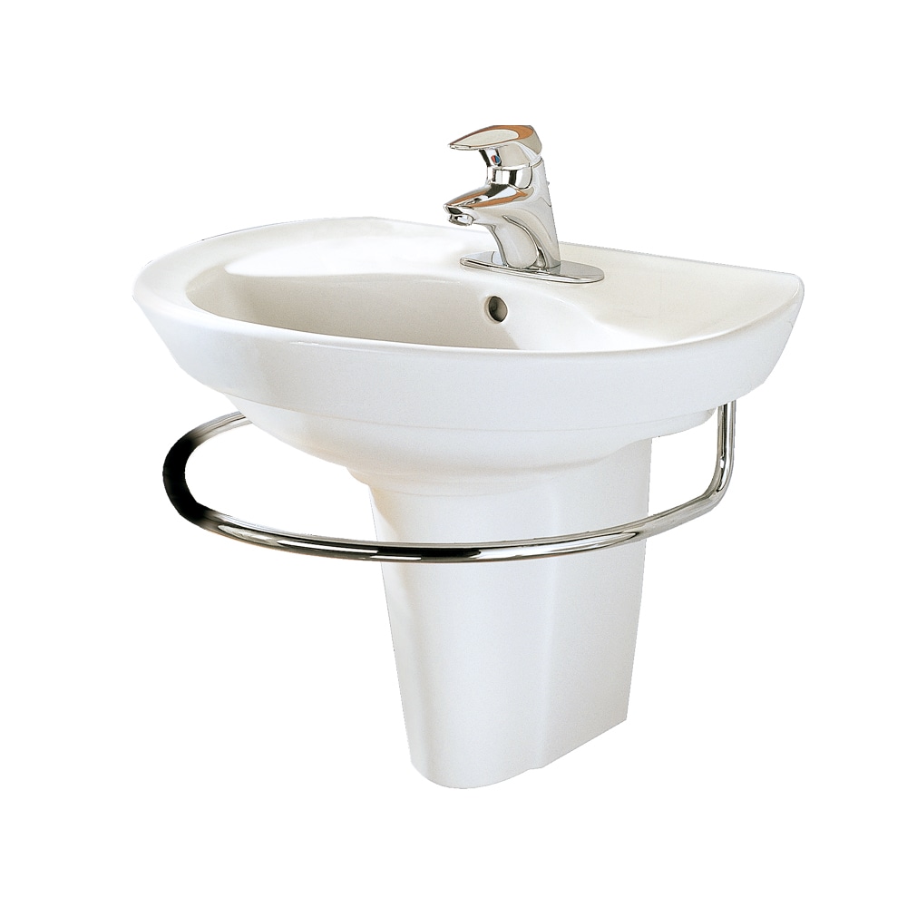 White Ceramic Wall-Mount Pedestal Sink with Faucet Holes