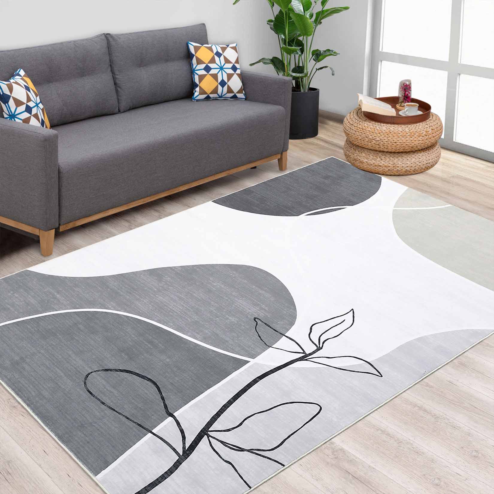Garvee YXY-LO-PHO-11G38GG6 5 x 7 (ft) Loomed Polyester Gray Rectangular Indoor Geometric Mid-Century Modern Machine washable Area rug