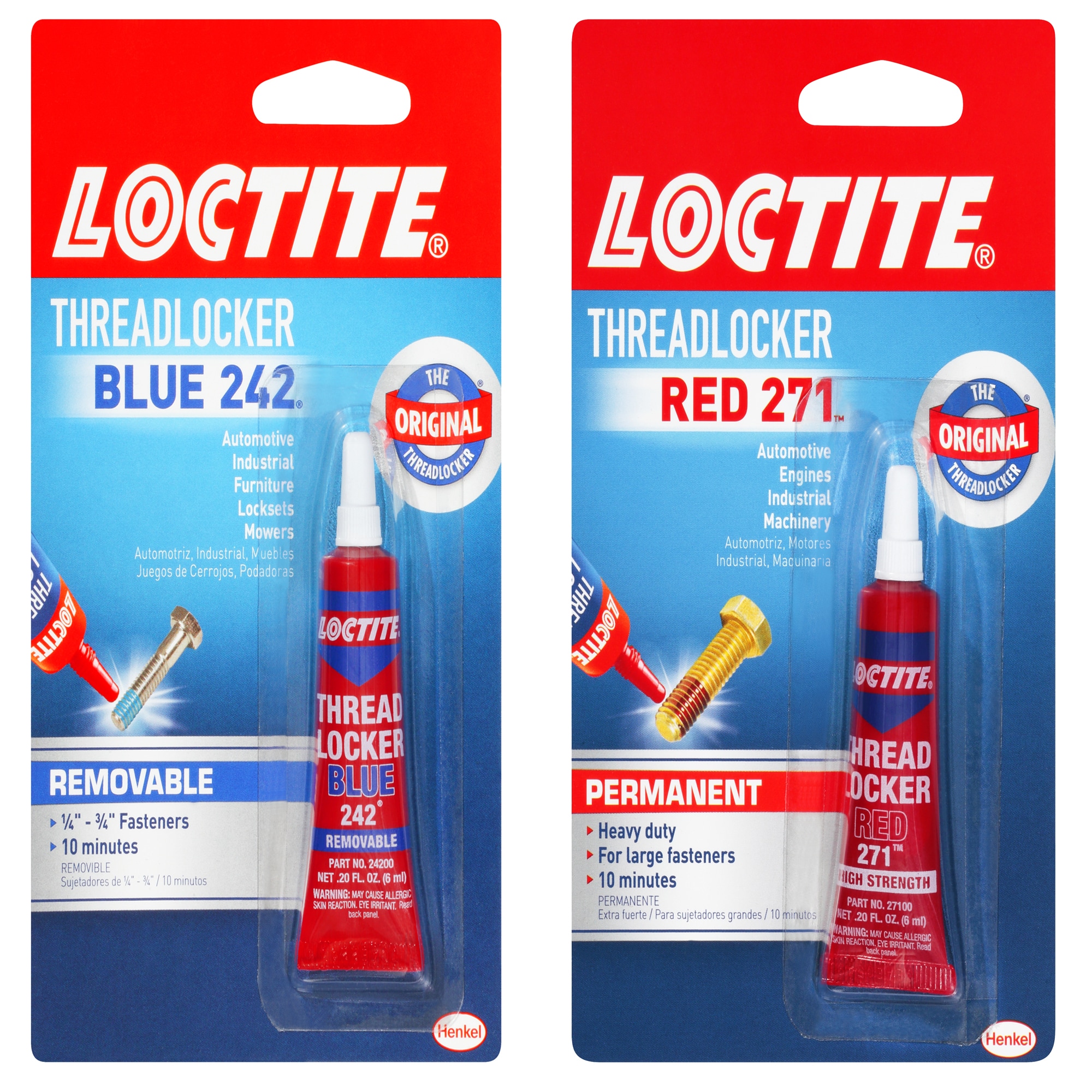 LOCTITE Threadlocker Blue 242 1 Tube with Threadlocker Red 271, 1 Tube
