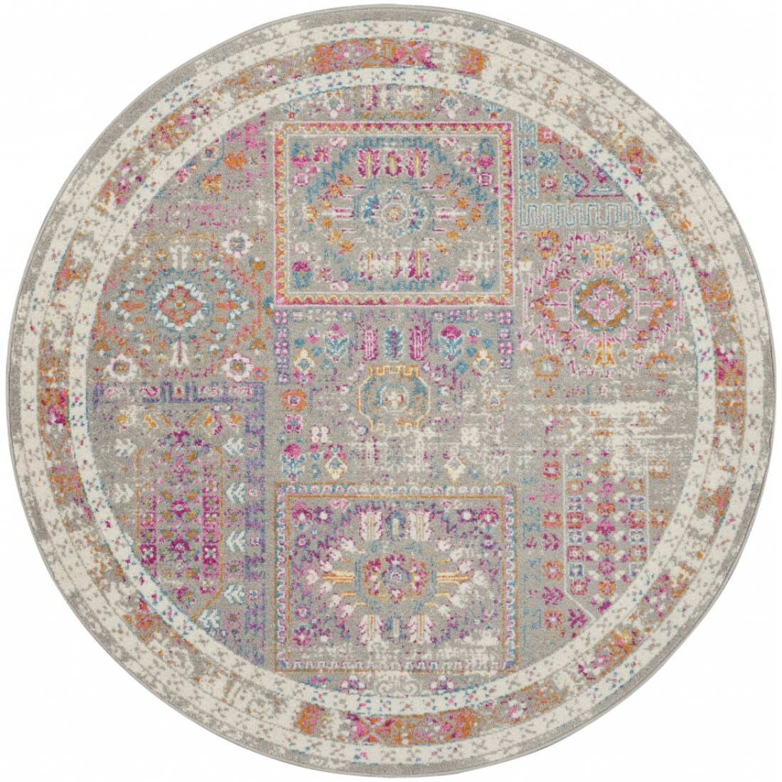 HomeRoots 4000385724 4 x 4 (ft) Polypropylene Grey Multi Round Indoor Abstract Area rug