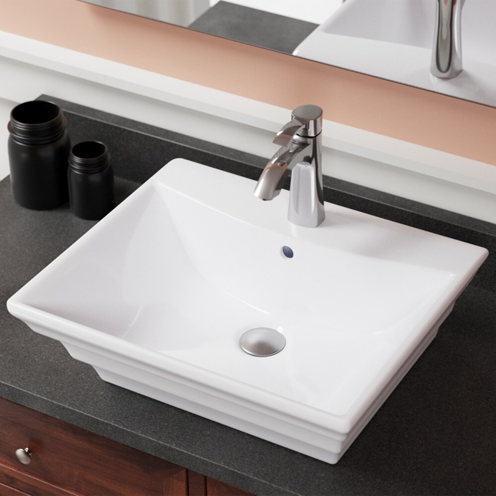 MR Direct V160-W Porcelain Vessel Rectangular Traditional White Bathroom Sink ( 19.88-Inches x 17.13-Inches )