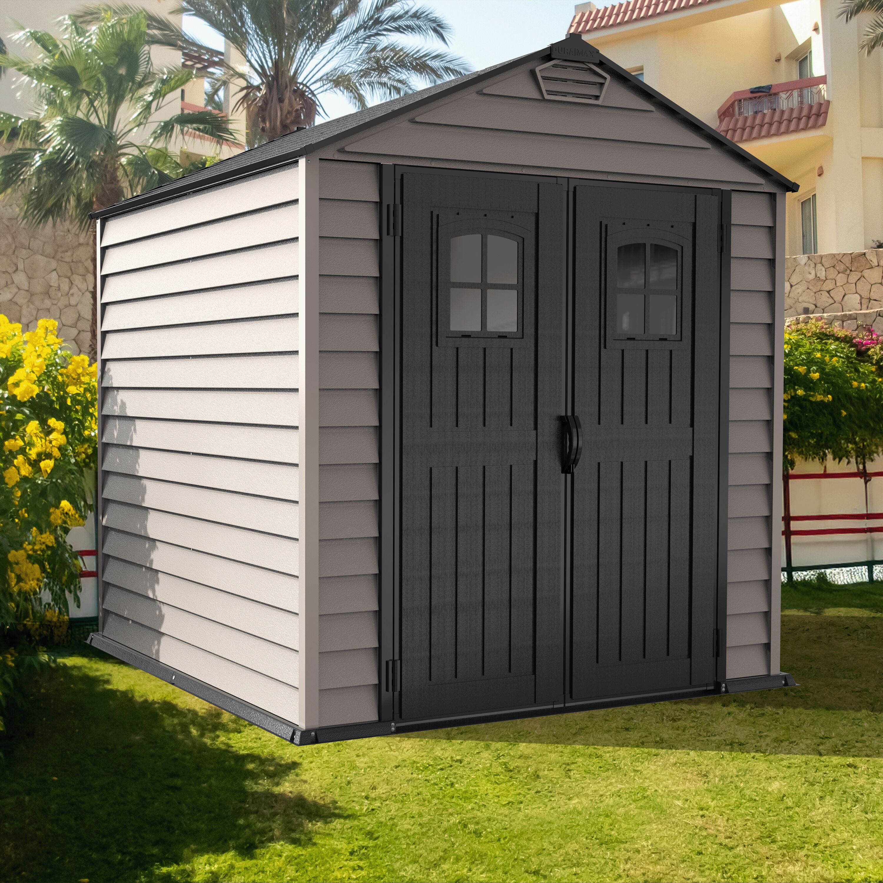 DuraMax Building Products 30325 7-ft x 7-ft StoreMax Gray Gable Vinyl Storage Shed (Floor Included)