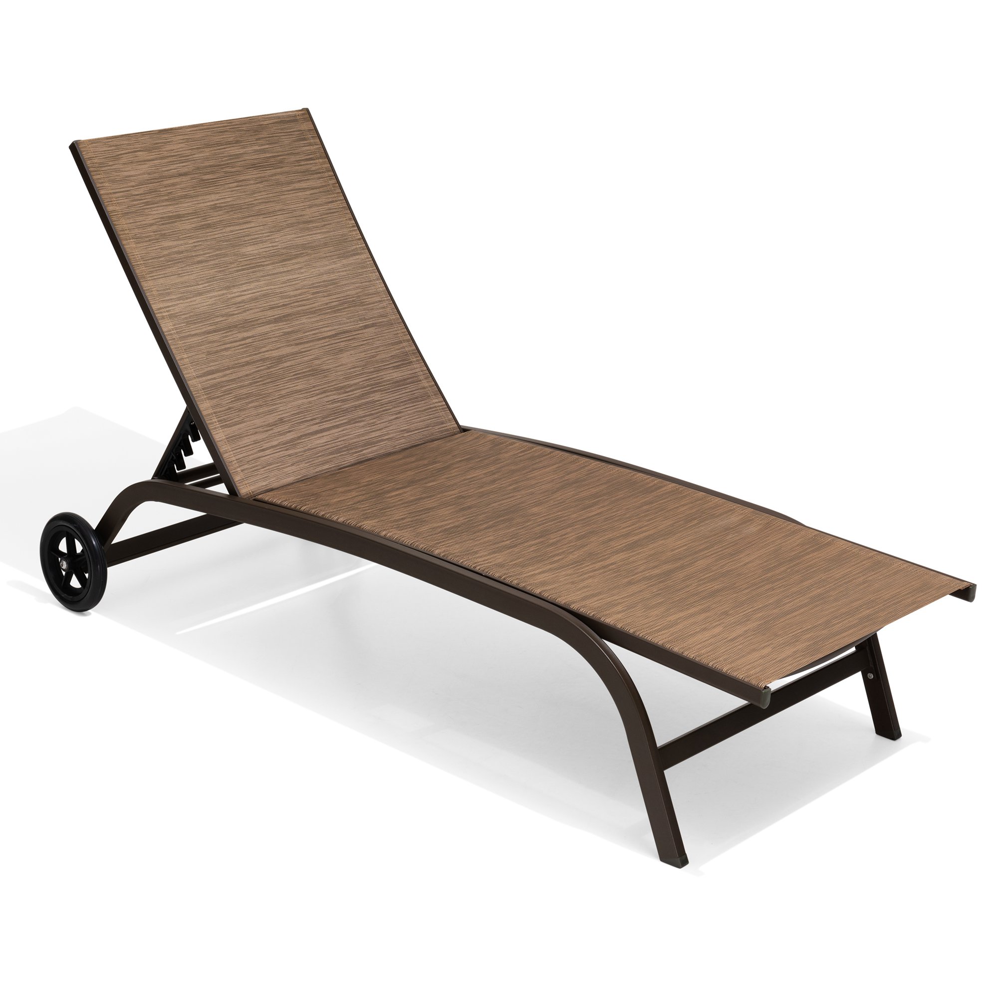 Crestlive Products CL-LG011BRN-1 Aluminum Chaise Lounge Chair with Wheels (1PC Brown) Brown Metal Frame Stationary Chaise Lounge Chair with Brown Mesh Seat