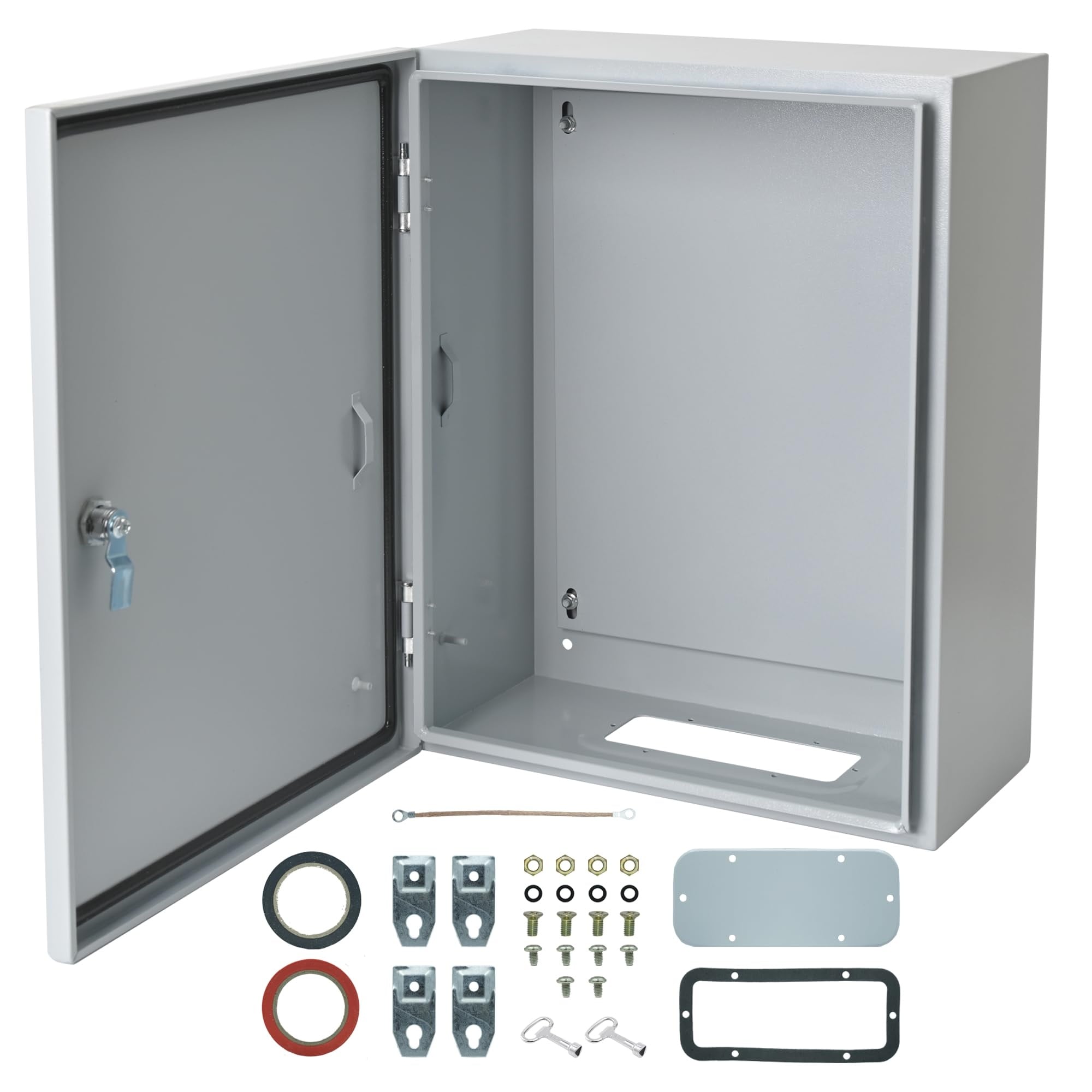 Anqtovp Waterproof Electrical Enclosure 24 x 24 x 12 Inch 1 Piece Outdoor Metal Junction Box Weatherproof with Reinforced Lock and Seal #LAN0428J21