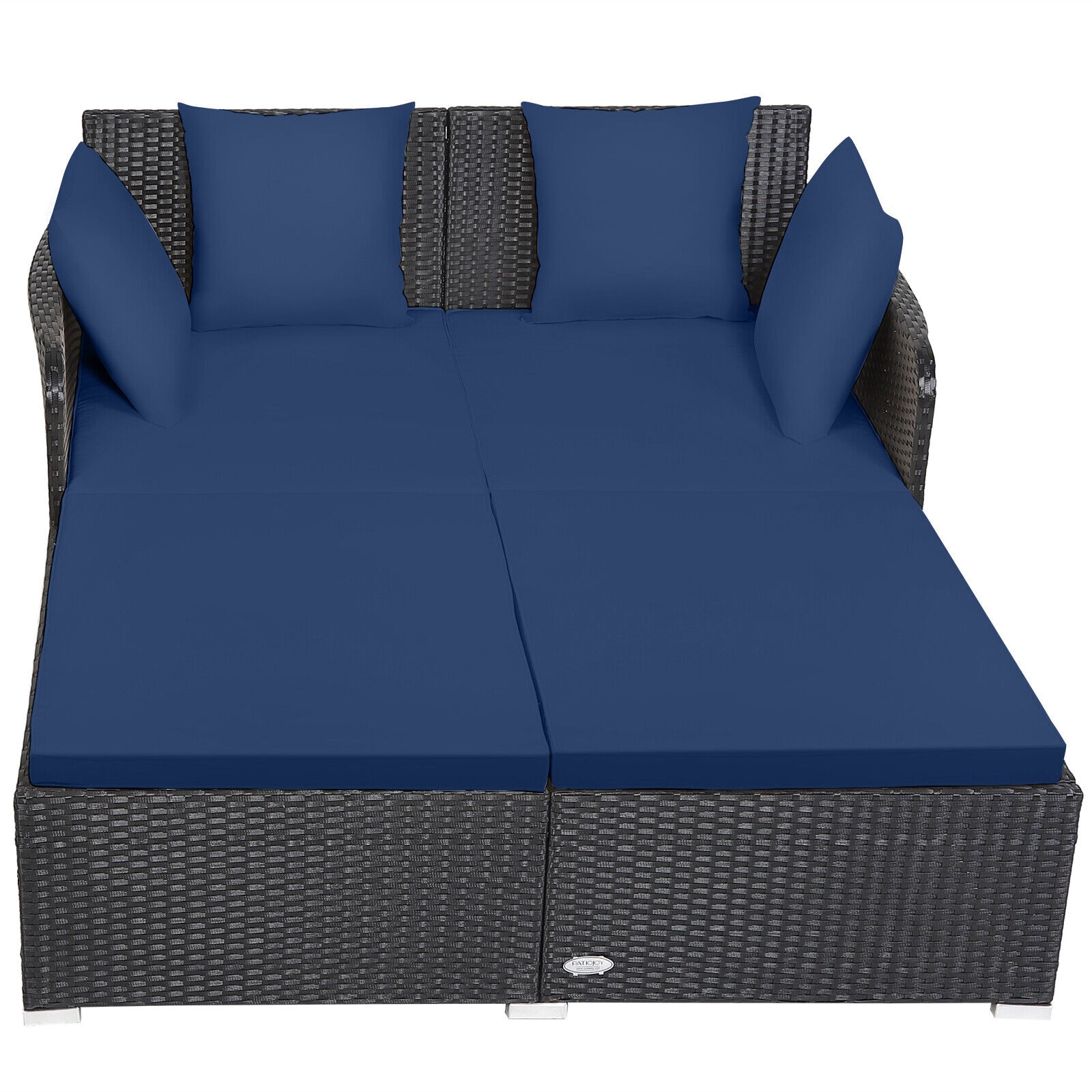 WELLFOR OUS67329NY Rattan Outdoor Daybed with Blue Cushions and Steel Frame