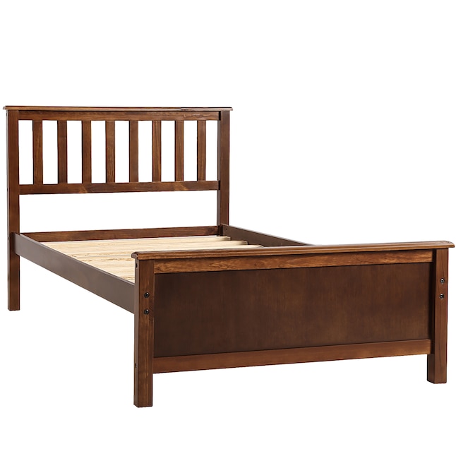 Casainc Wood Platform Bed Walnut Twin, Wooden Platform Bed Frame Twin