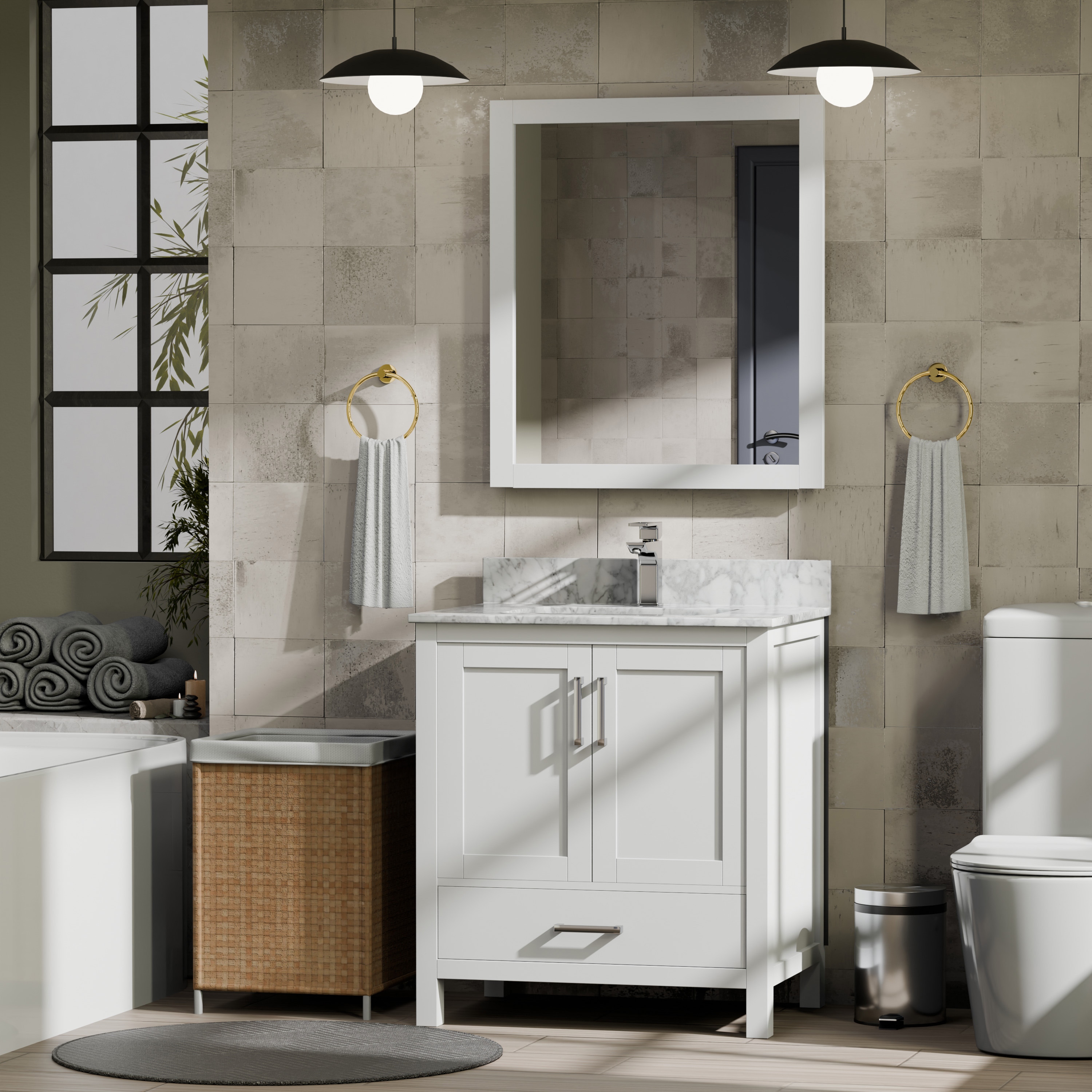 Lexora LJ342230SA00M28 Jacques 30-in White Bathroom Vanity Base Cabinet without Top