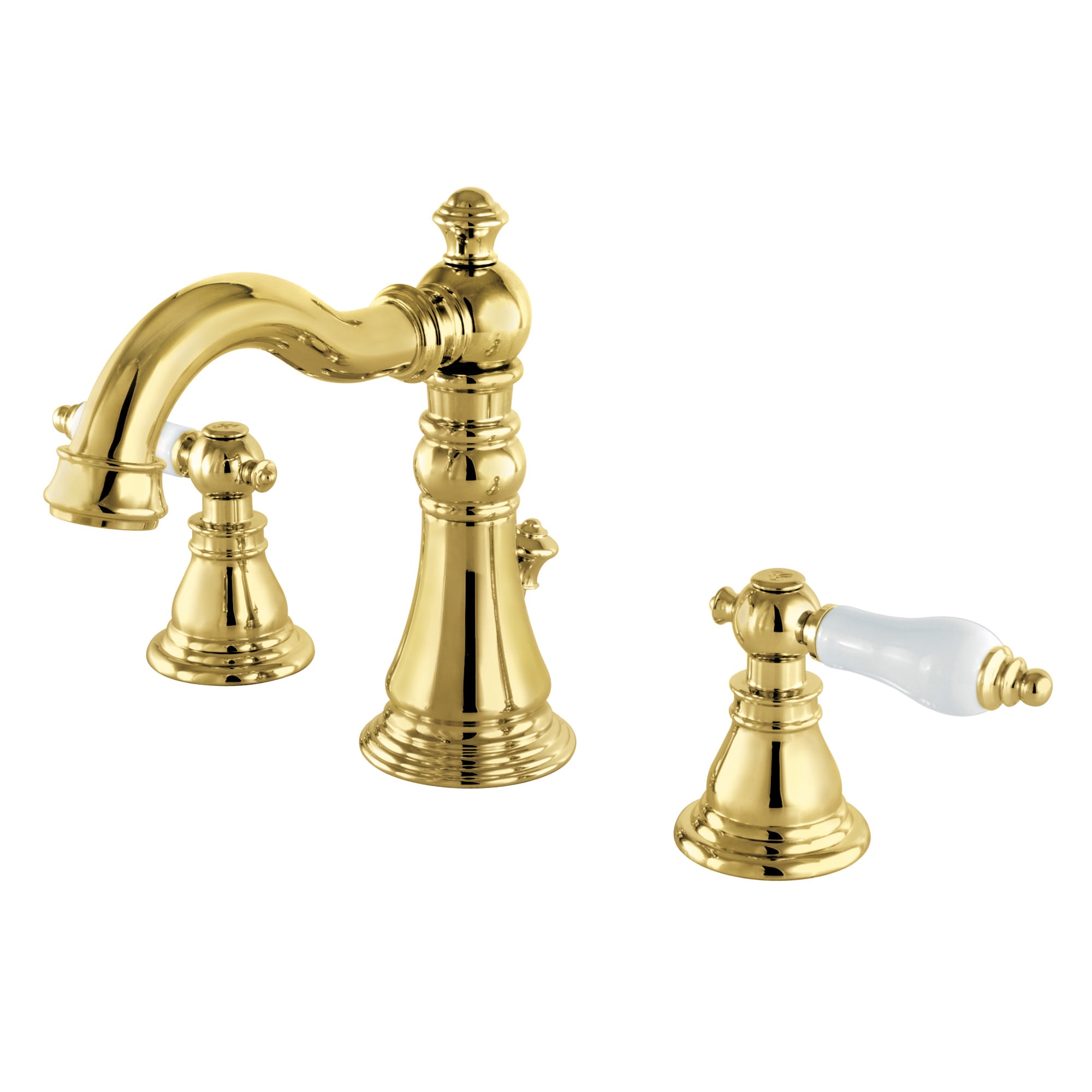 Kingston Brass WLFSC1972APL American Patriot Polished brass Widespread 2-handle Mid-arc Residential Handle Bathroom Sink Faucet with Drain