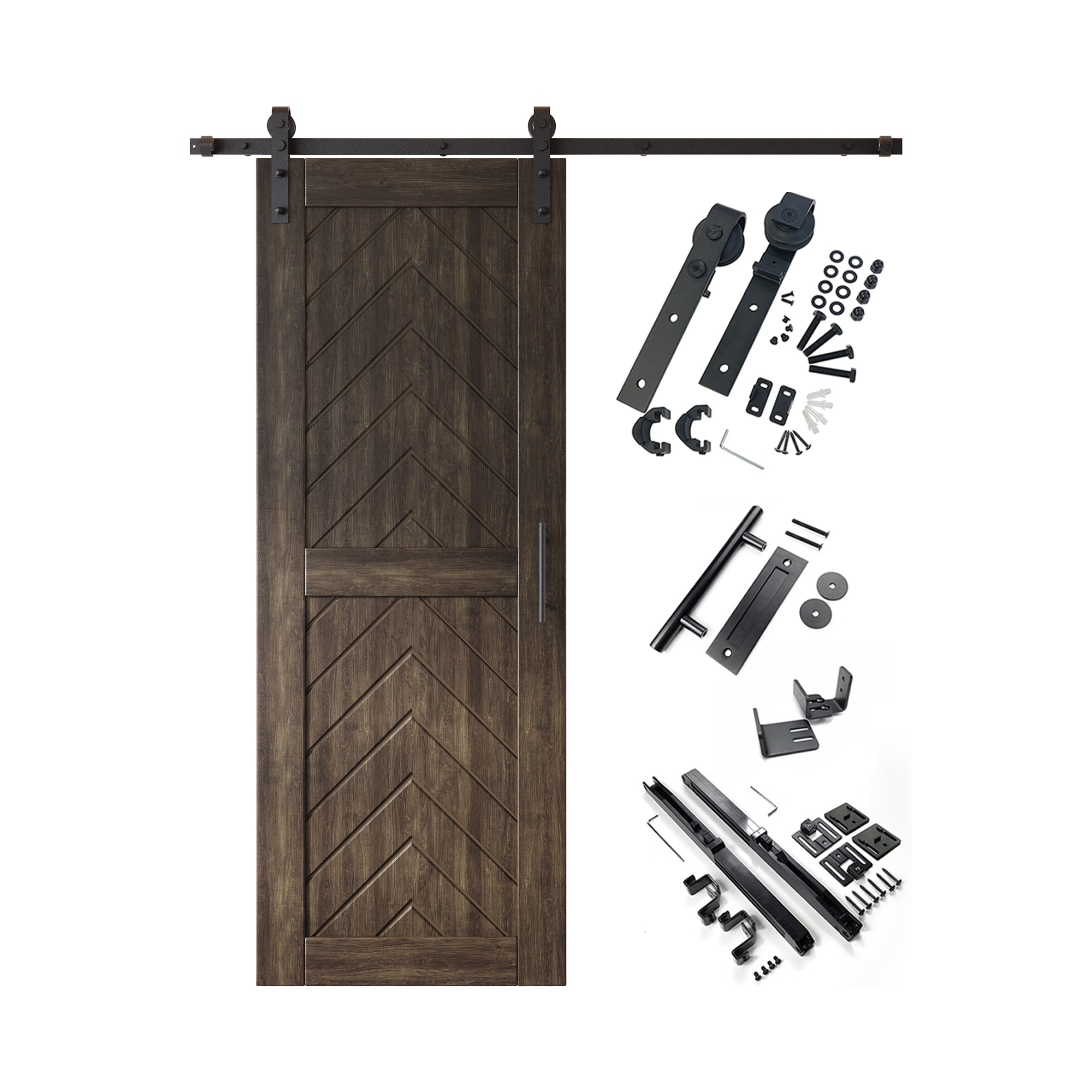 HOMACER YT1H066C-JT1-3080-EB 30-in x 80-in Ebony Herringbone Pine Wood Solid core Single Barn Door (Hardware Included)