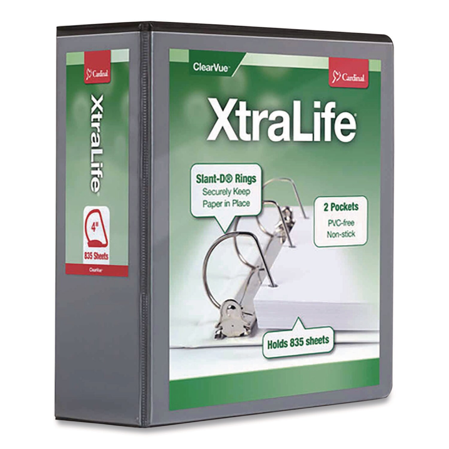 Cardinal XtraLife ClearVue Non Stick Slant D Ring Binder 3 Rings 4 Capacity 11 x 8.5 Black #ESNCRD26341