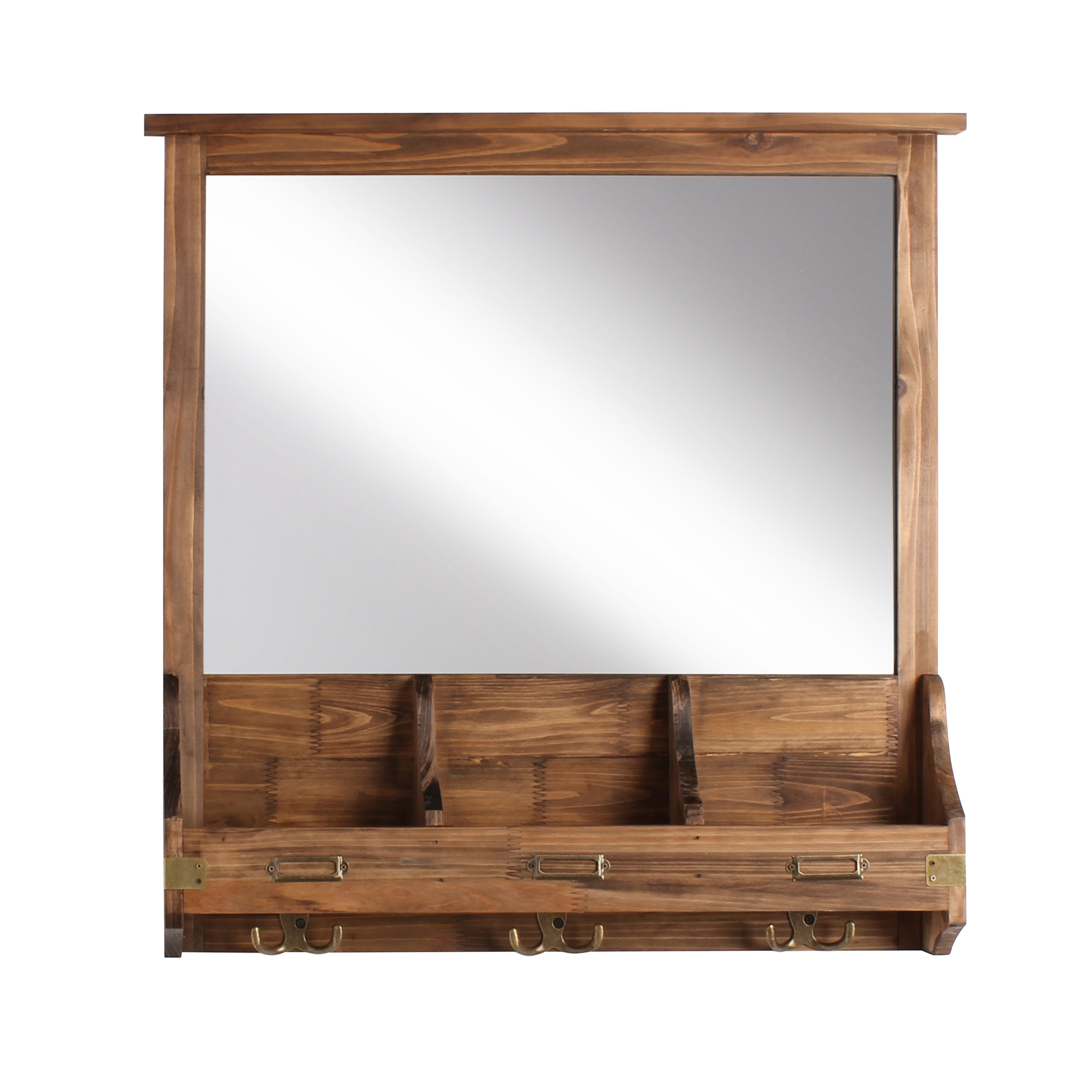 Stallard Rustic Brown Wood Wall Organizer with Mirror