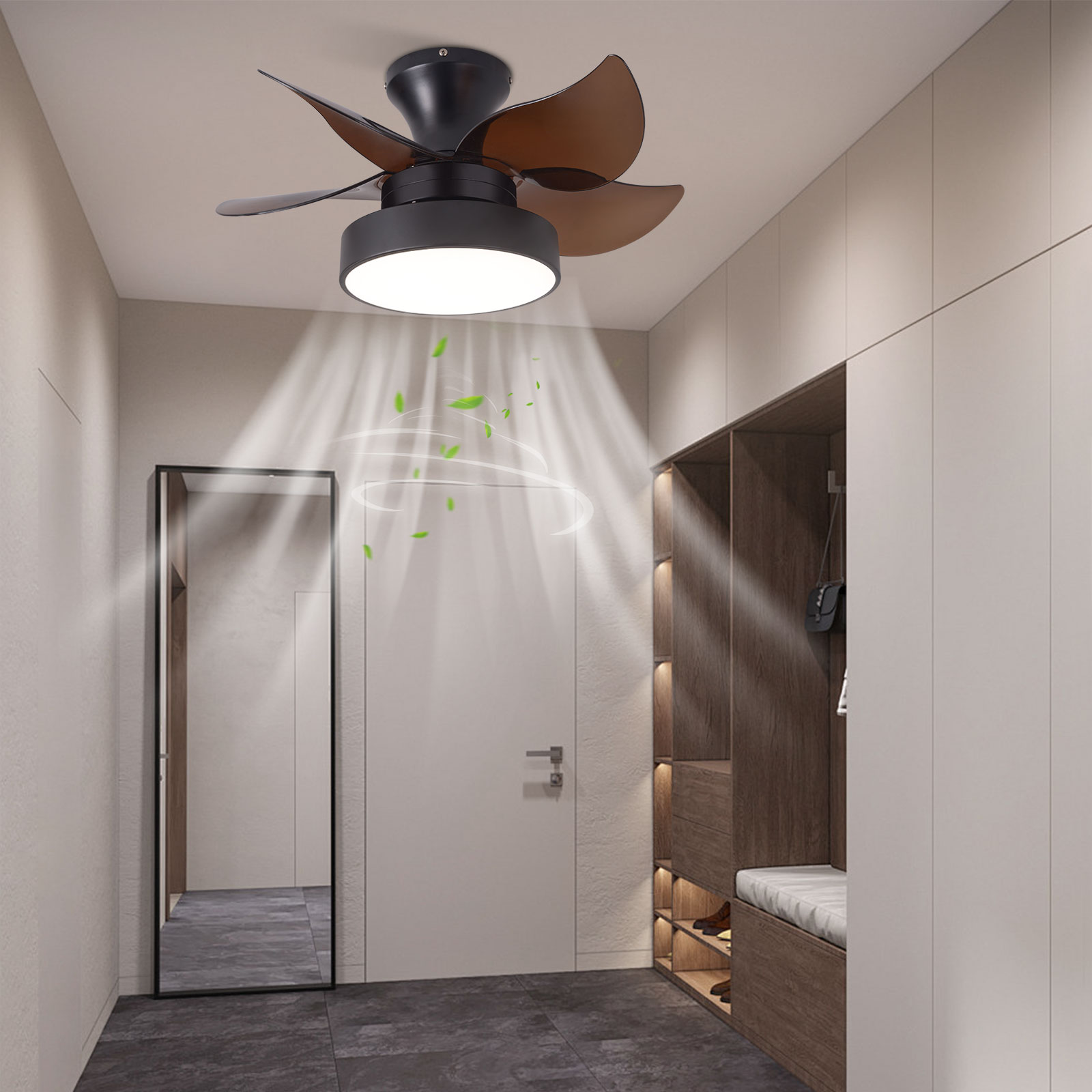 Oukaning HG-HCX-9226 23-in Color-Changing Integrated LED Flush Mount Black LED Low Profile with ABS Blades Fandelier Ceiling Fan With Light - Remote Included ( 5 -Blade )