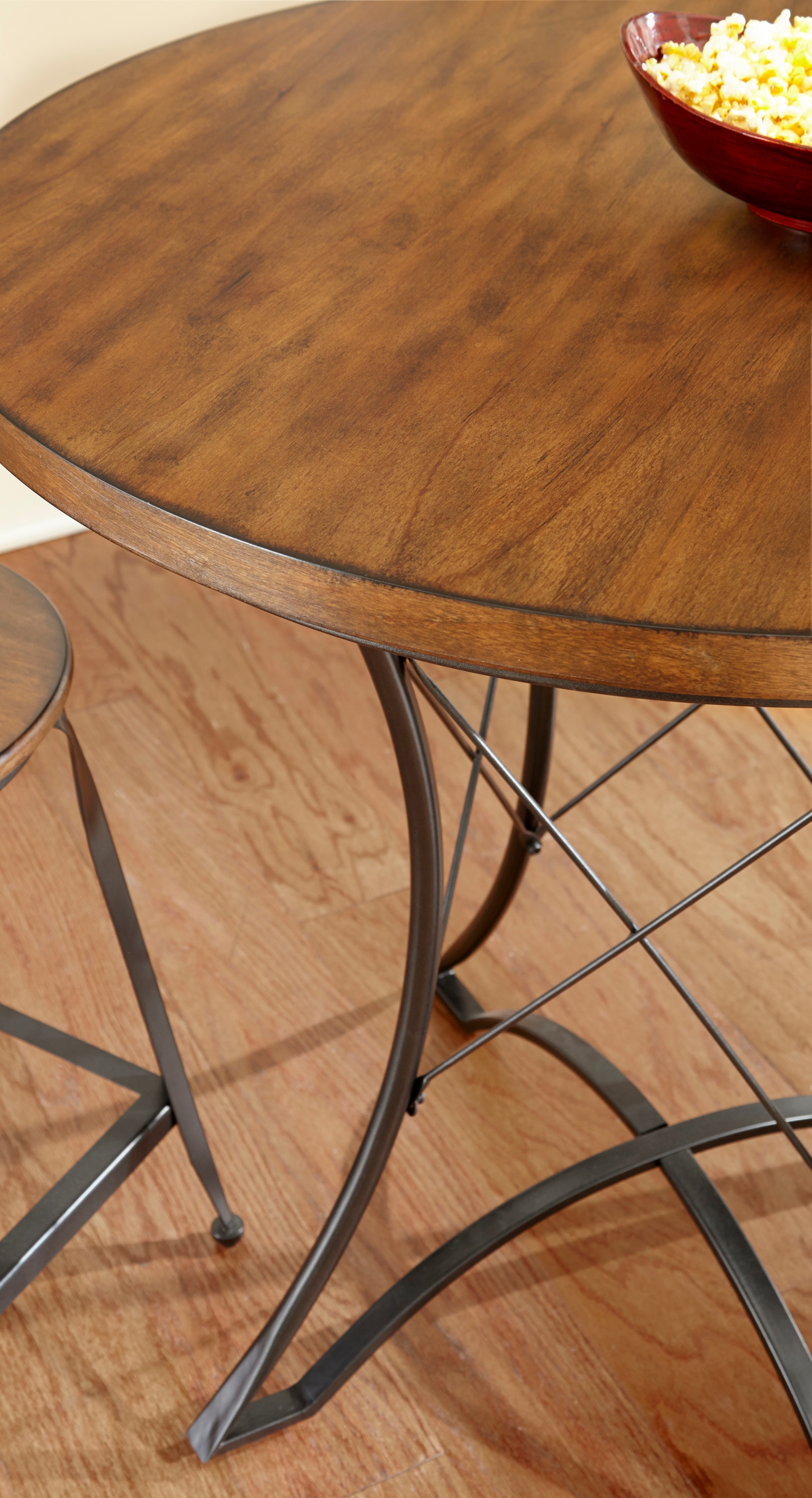 Birch Brown 36" Transitional Round Counter Height Table with Metal Base