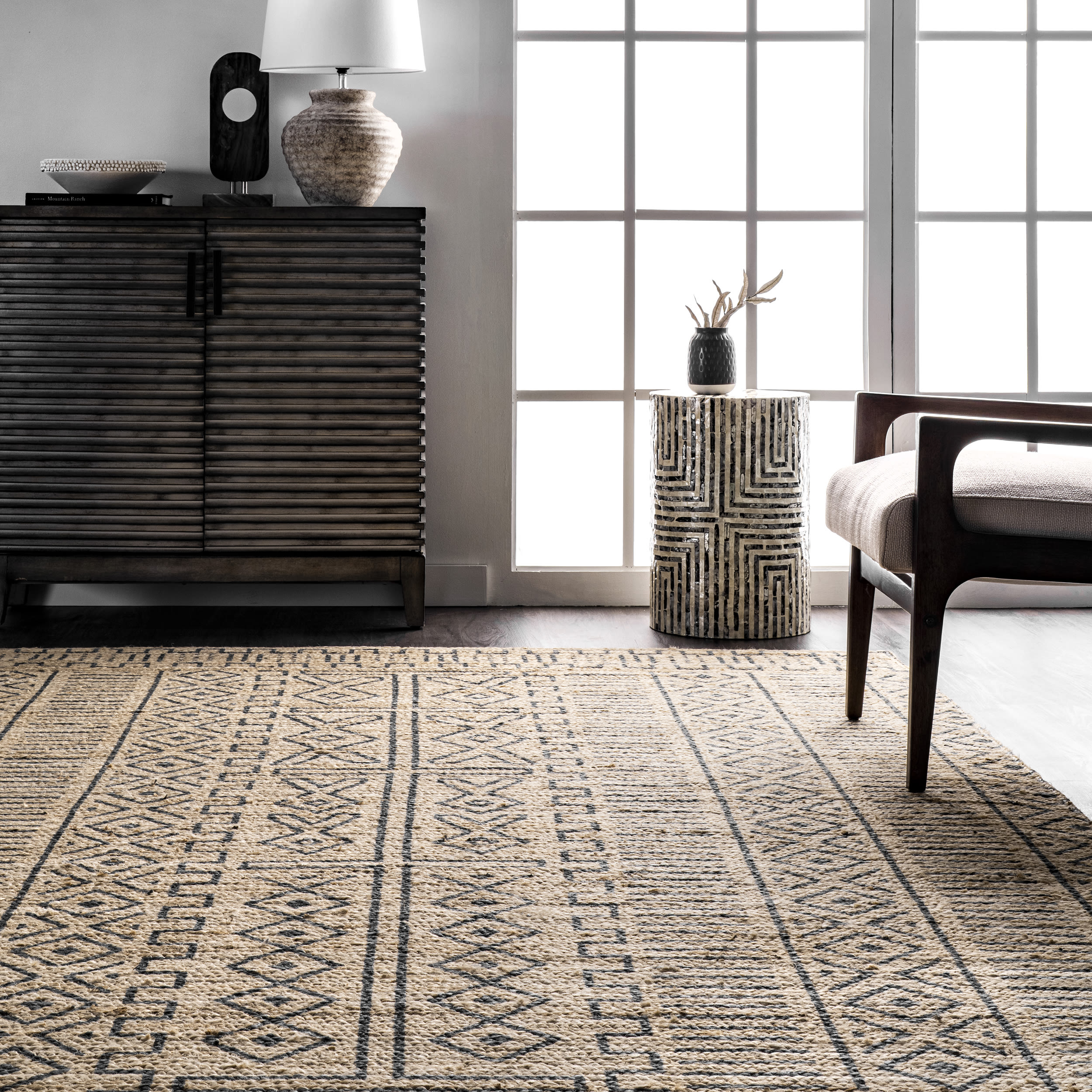 Tuareg-Inspired Handmade Braided Jute Area Rug, 5' x 8', Gray