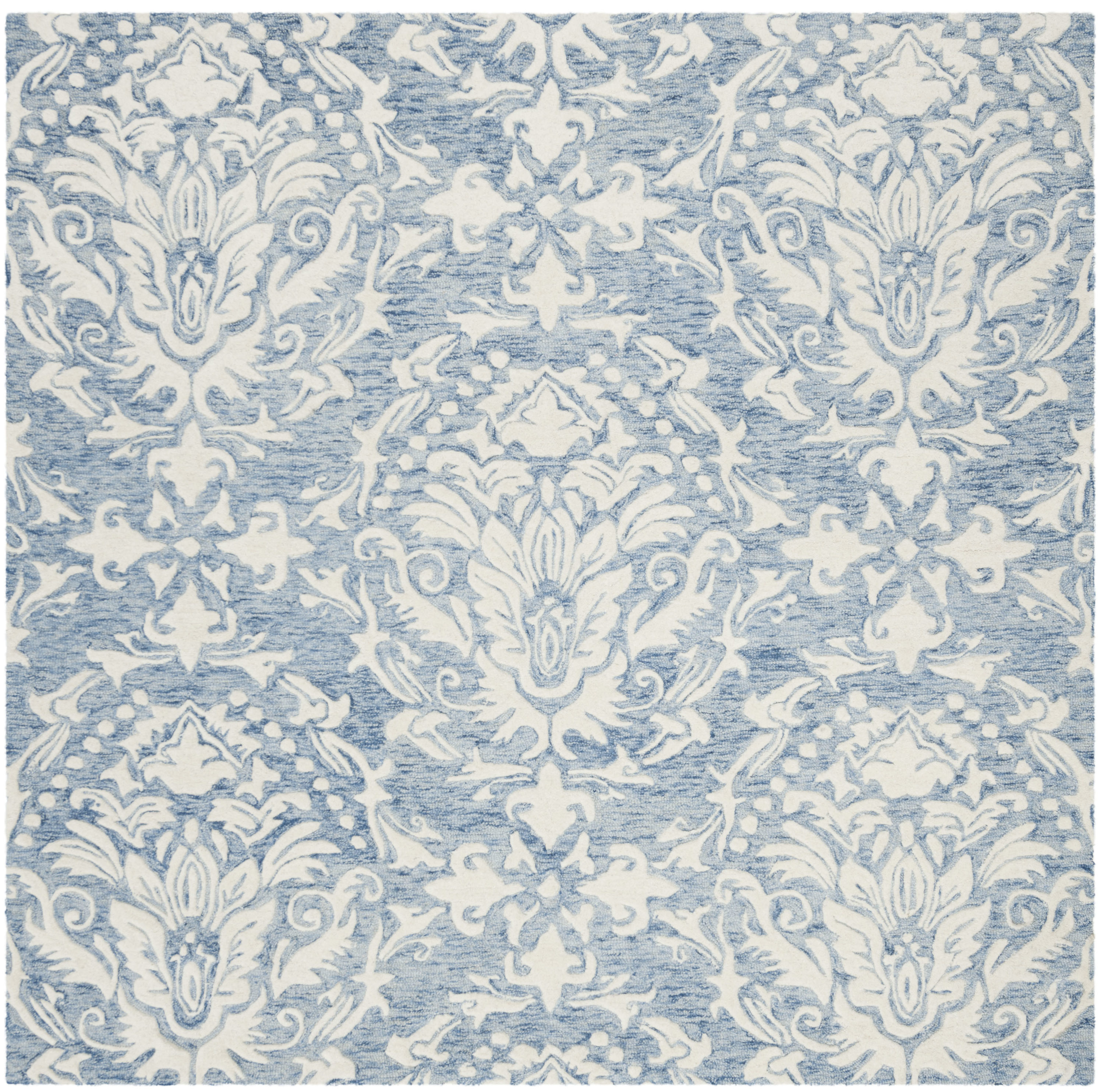 Handmade Blossom Blue/Ivory Wool 6' Square Floral Area Rug