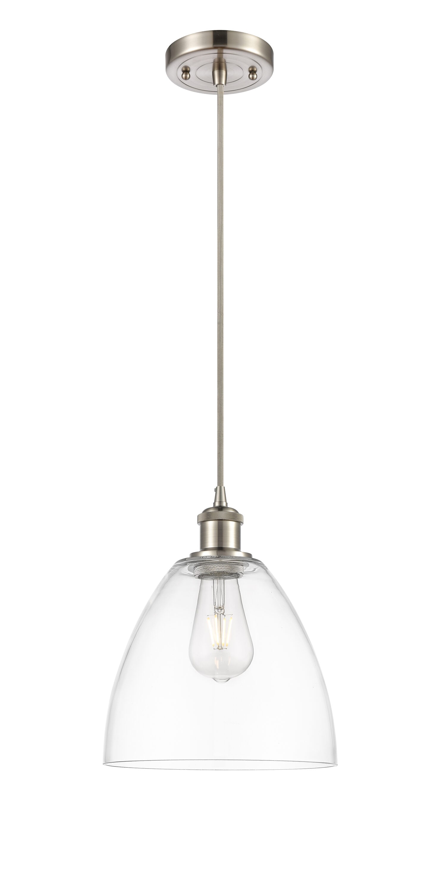 Innovations Lighting 516-1P-SN-GBD-92 Bristol Glass 1 -Light Brushed Satin Nickel Industrial Clear glass Dome Medium Hanging Pendant light