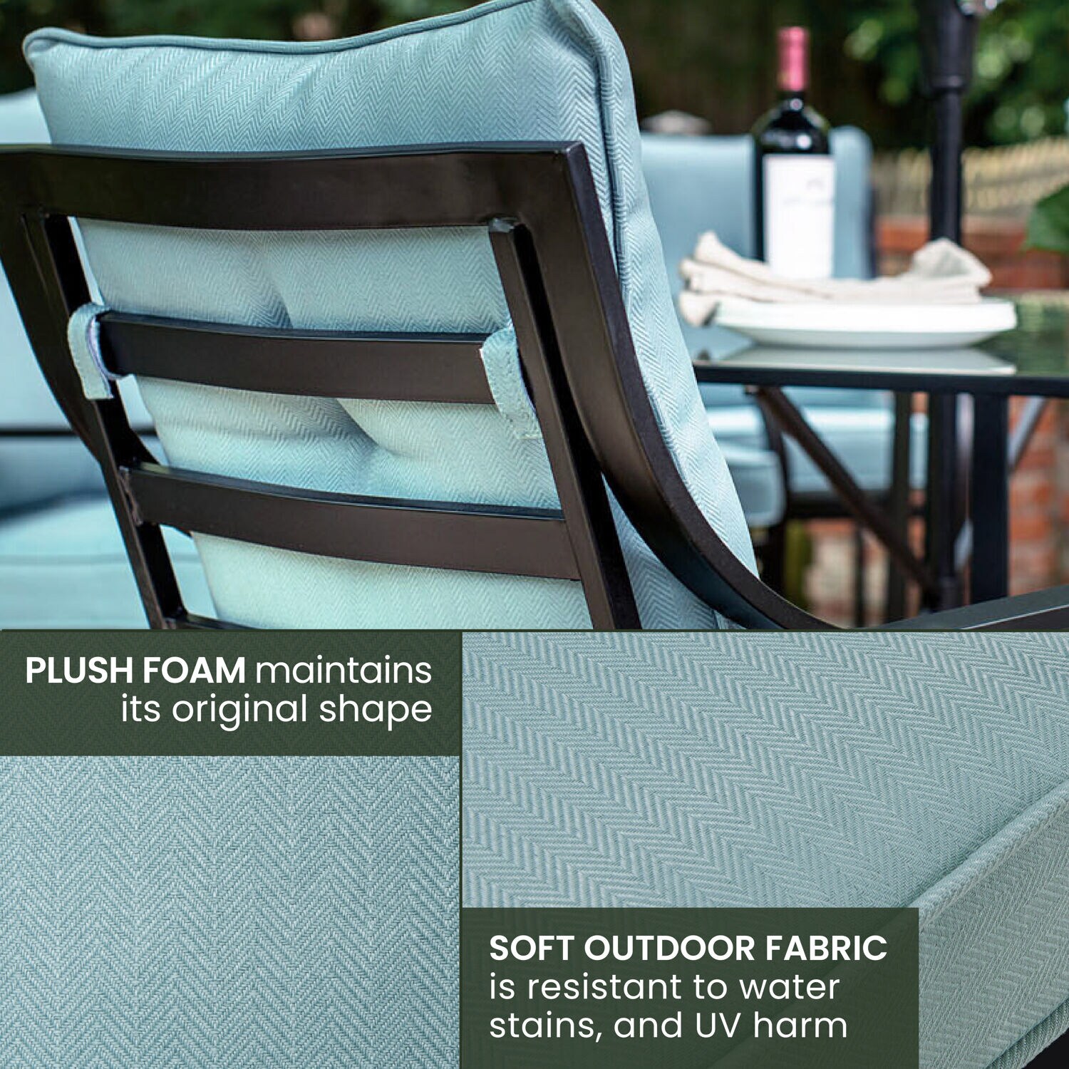 Lavallette 7-Piece Black Steel Outdoor Dining Set with Blue Cushions