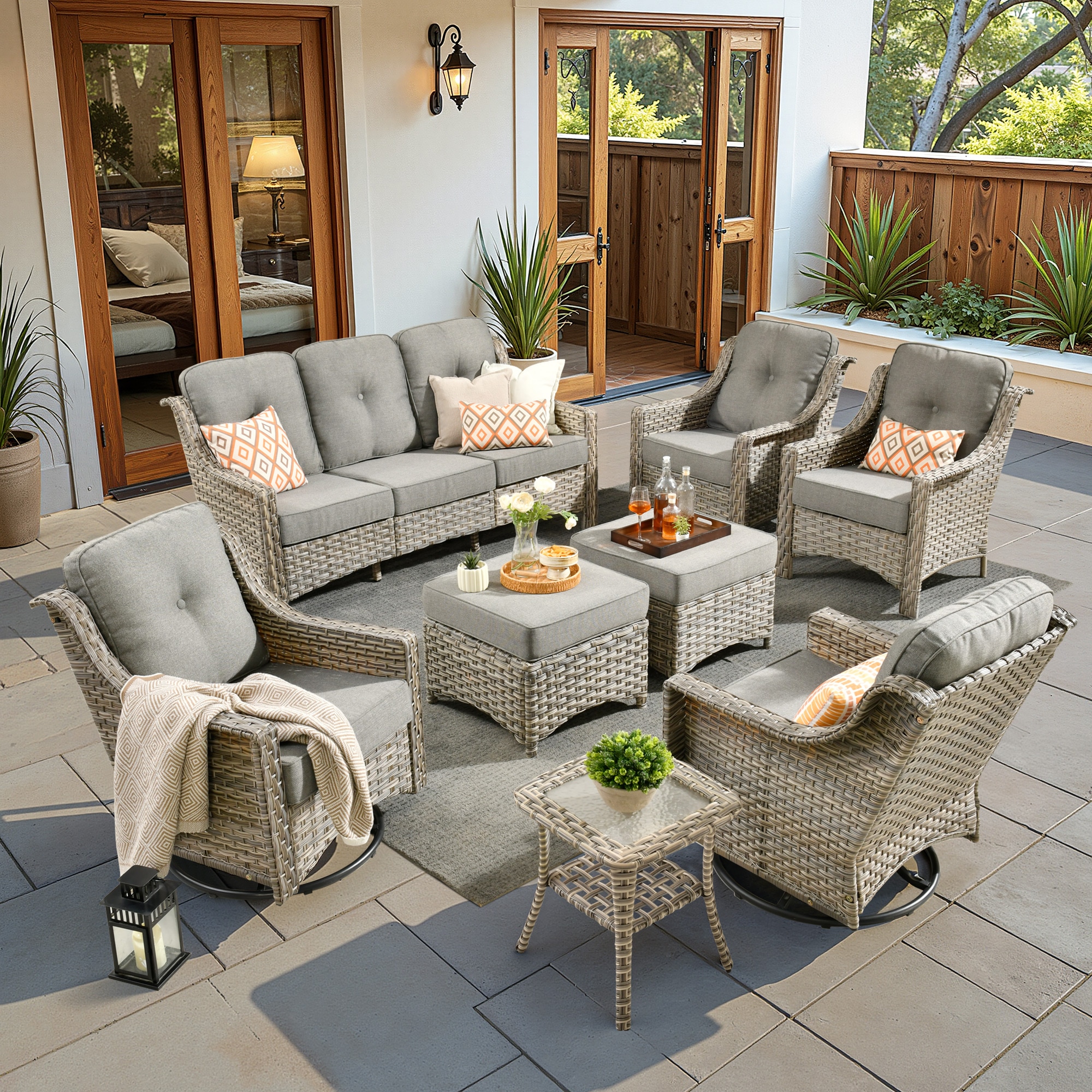 ALTRIGUS 6L-YZPAD208-AL 8 -Piece Wicker Patio Sofa Conversation Set with Dark Gray Cushions