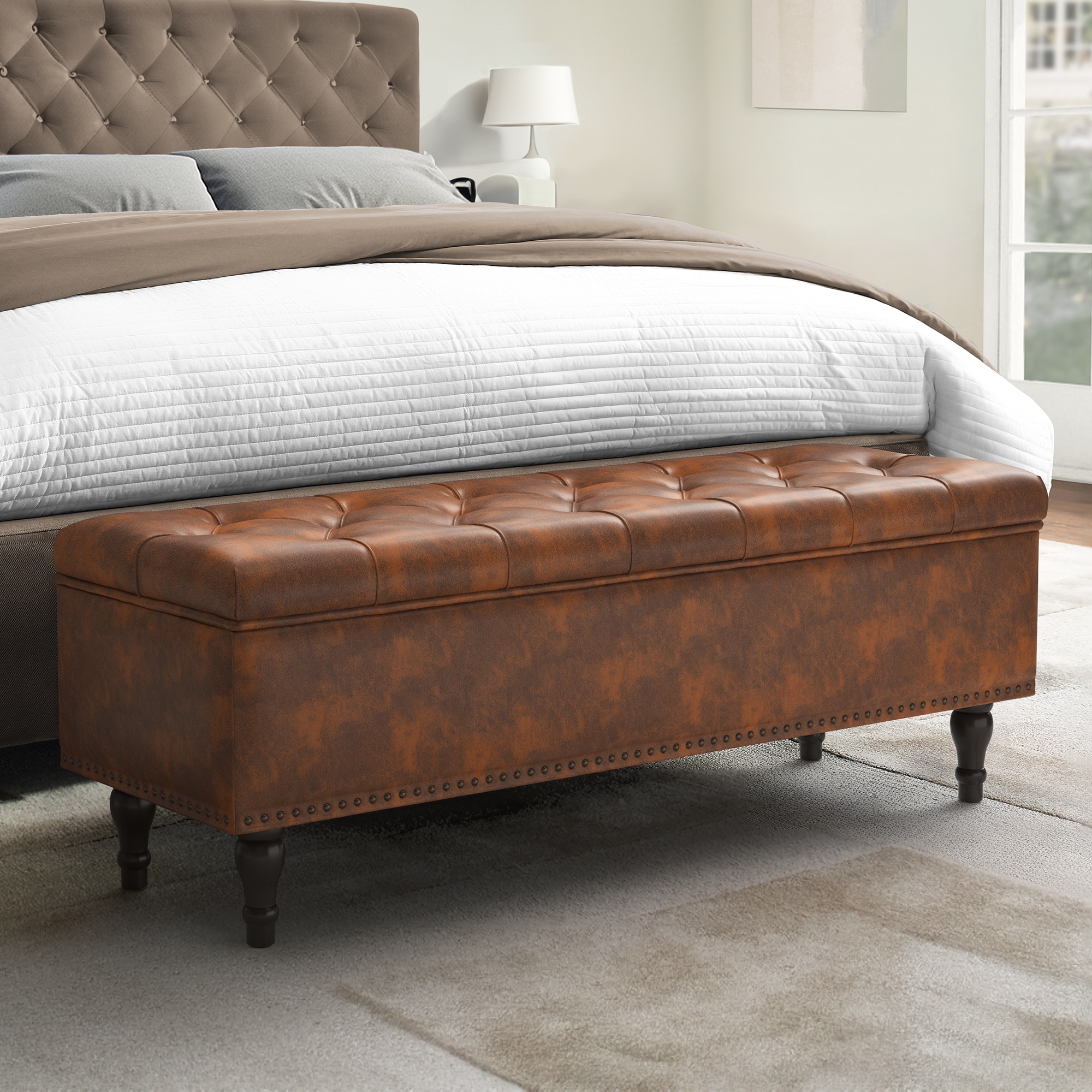 Yurevna DW-008-05LS Midcentury Red Brown Storage Ottoman