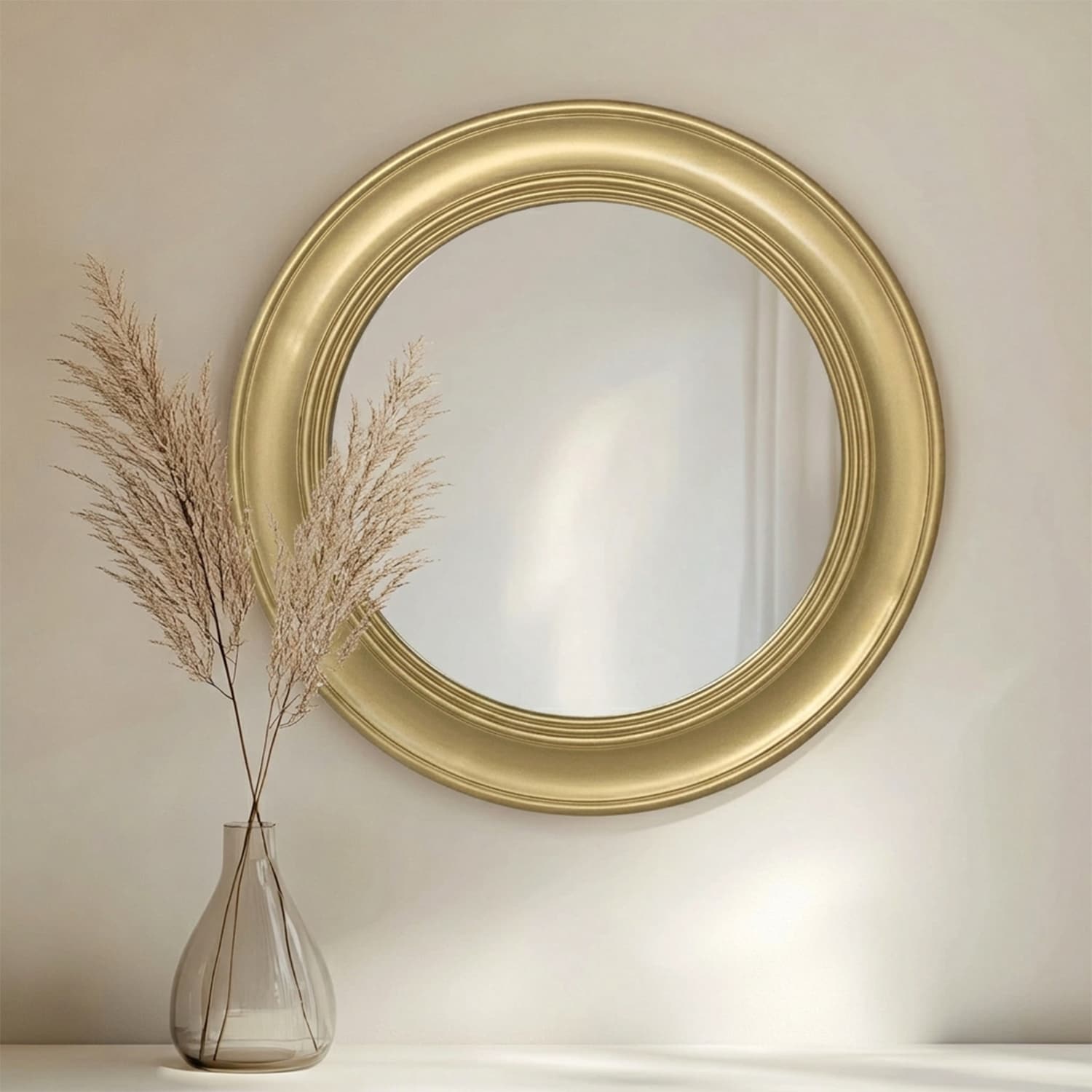 Vynxaria 26-in W x 26-in H Round Brushed Gold Framed Wall Mirror #LS0513M-5805-515034