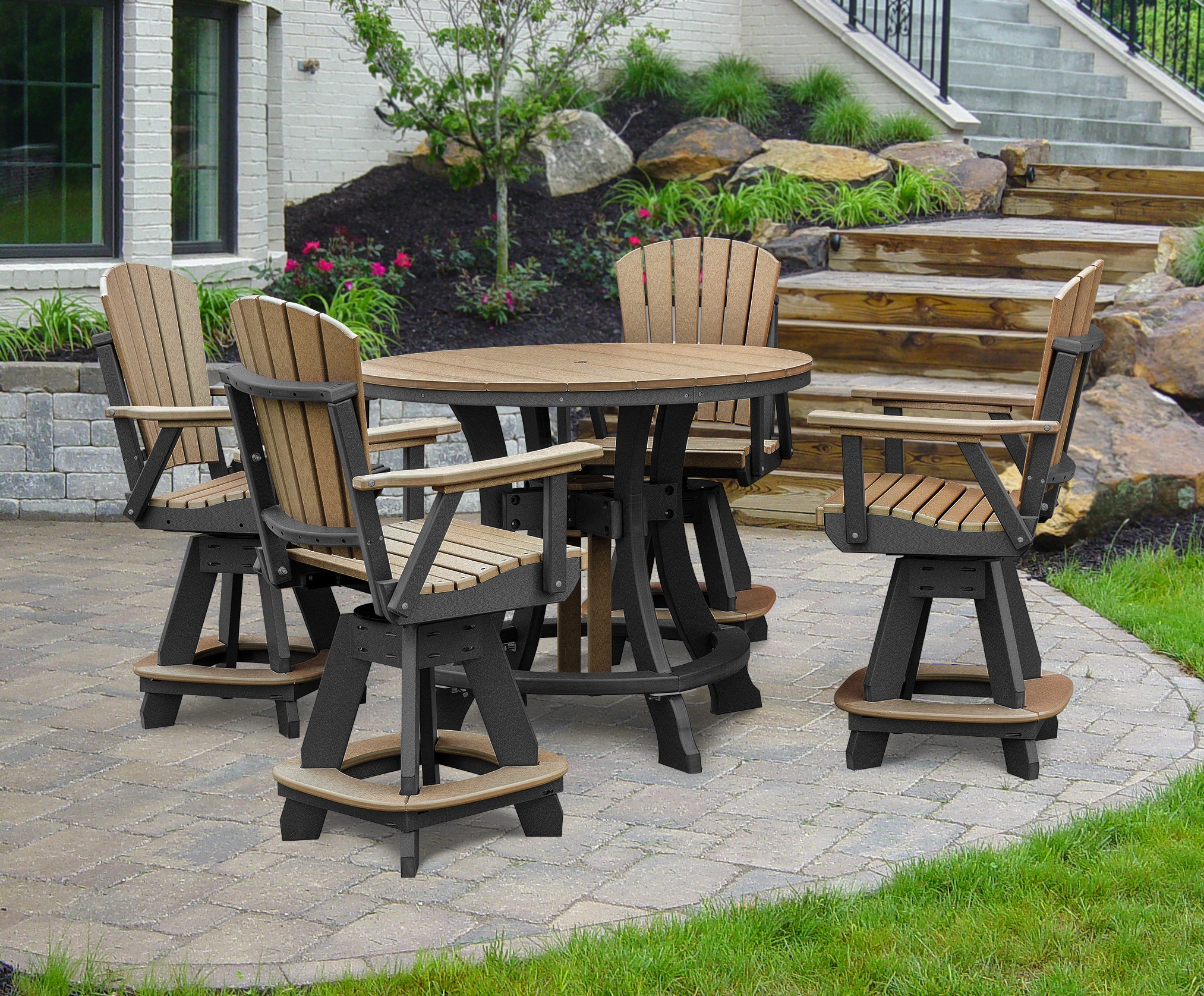 Cedar and Black Recycled Poly Resin 4-Person Outdoor Dining Set