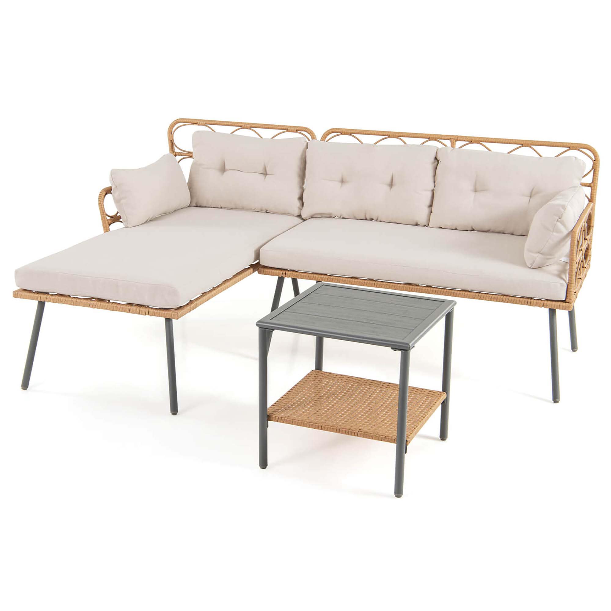 Costway HCST05000 3 -Piece Rattan Patio Conversation Set with Beige Cushions