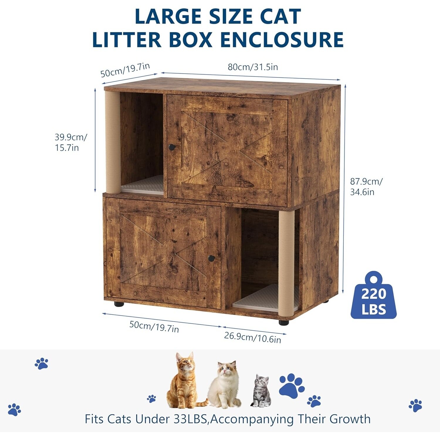 Garvee 2 Tier Enclosed Litter Box Enclosure with Scratching Post and ...