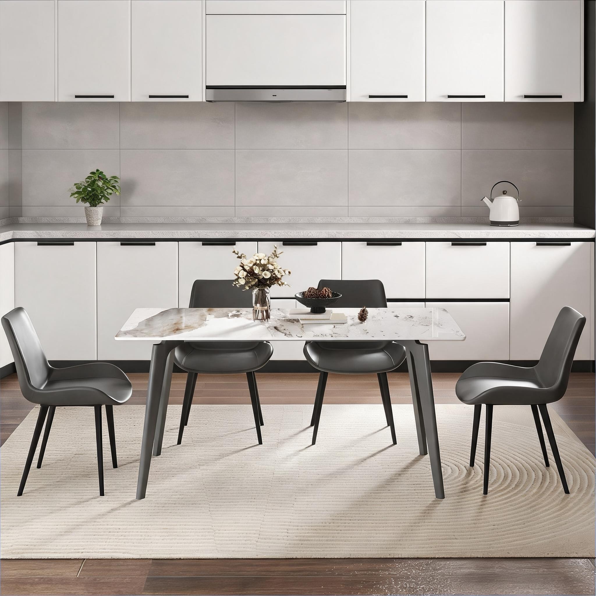 Watnature Dining Room Modern Dining Table White Sintered Stone Gray-Toned Metal Legs Rectangular Design Seats Up To 6 People #7NJ4I6L8BPAX