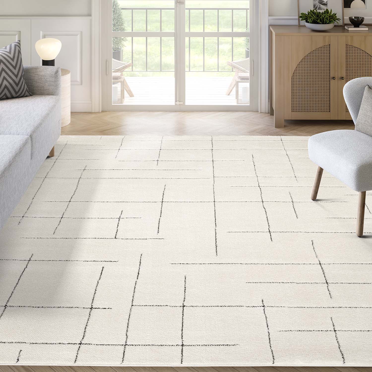 Oliver 4 x 6 (ft) Loomed Polyester Cream/Black Rectangular Indoor Abstract Spot Clean Only Area rug